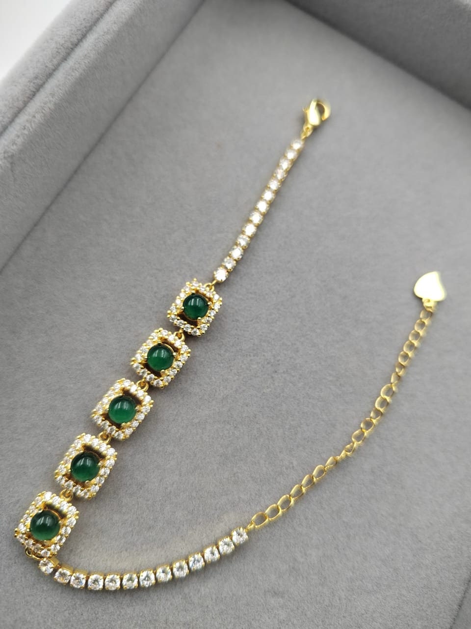 Adjustable Green Jadeite Gold Plated Bracelet