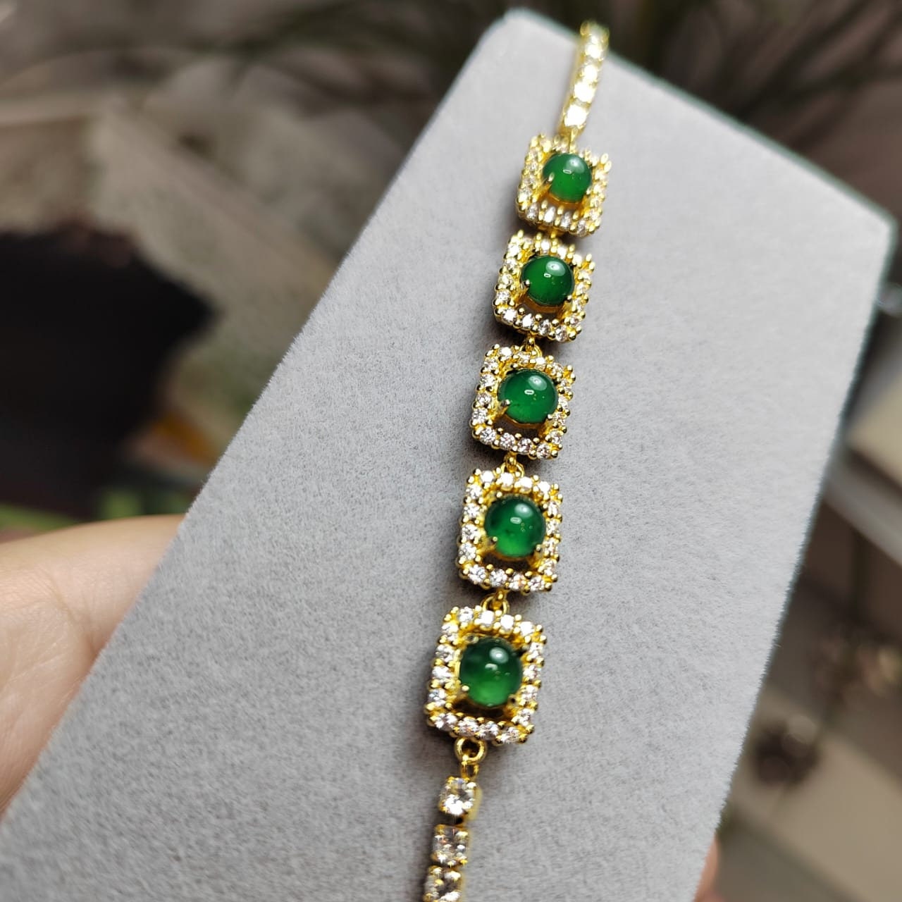 High-Quality Natural Jadeite and Zirconia Bracelet