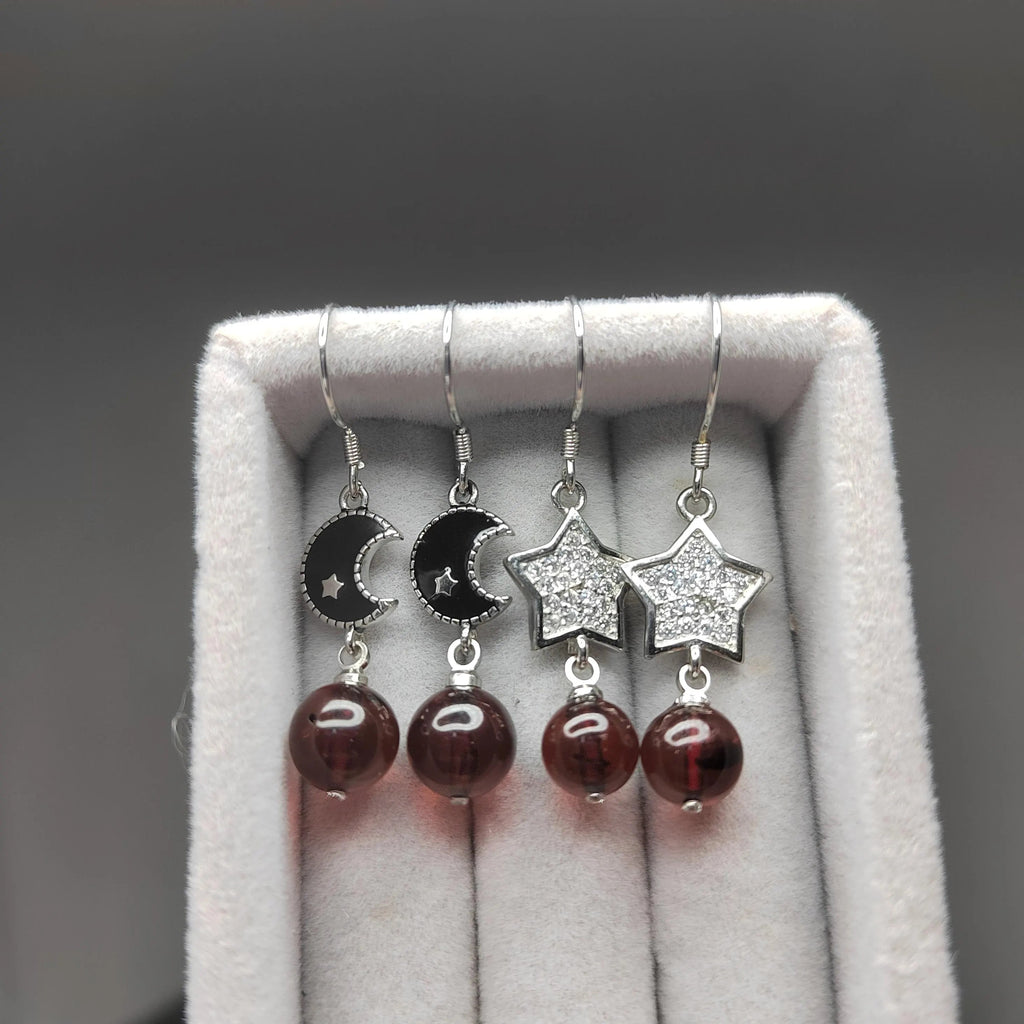 Certified Red Blood Natural Burmese Amber Earrings (2 Pairs) | Star & Moon Design | 925 Sterling Silver | Handcrafted Beauty SL113 SL Precious