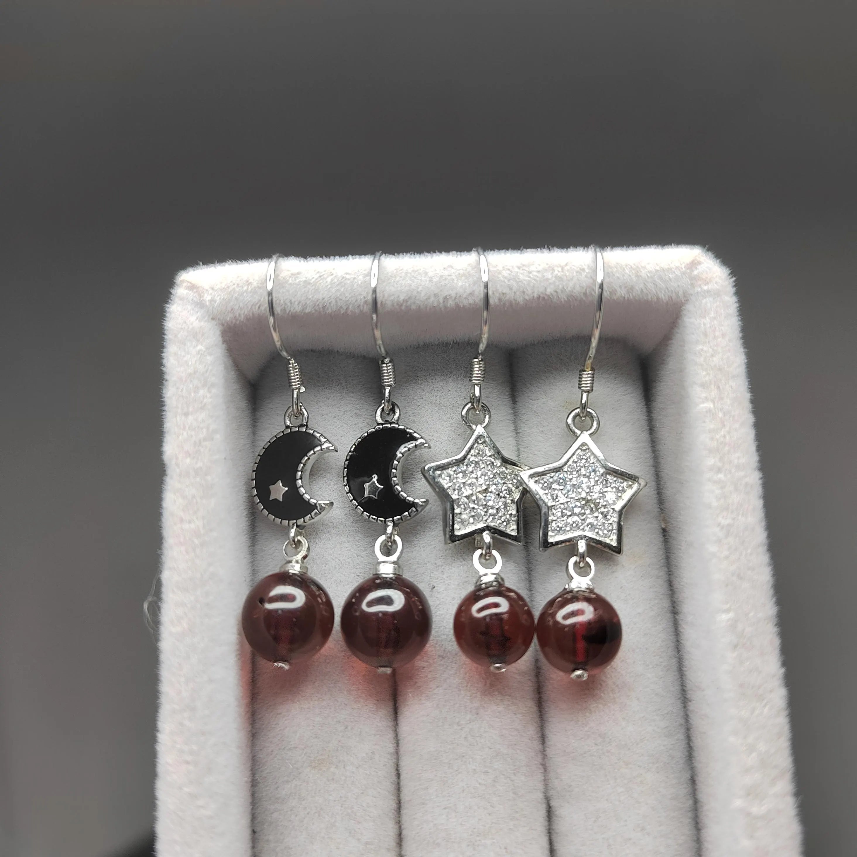 Certified Red Blood Natural Burmese Amber Earrings (2 Pairs) | Star & Moon Design | 925 Sterling Silver | Handcrafted Beauty SL113 SL Precious