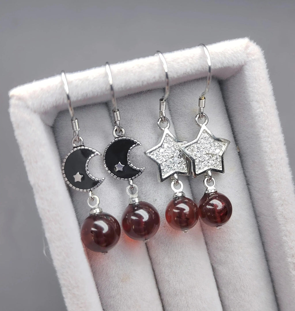 Certified Red Blood Natural Burmese Amber Earrings (2 Pairs) | Star & Moon Design | 925 Sterling Silver | Handcrafted Beauty SL113 SL Precious