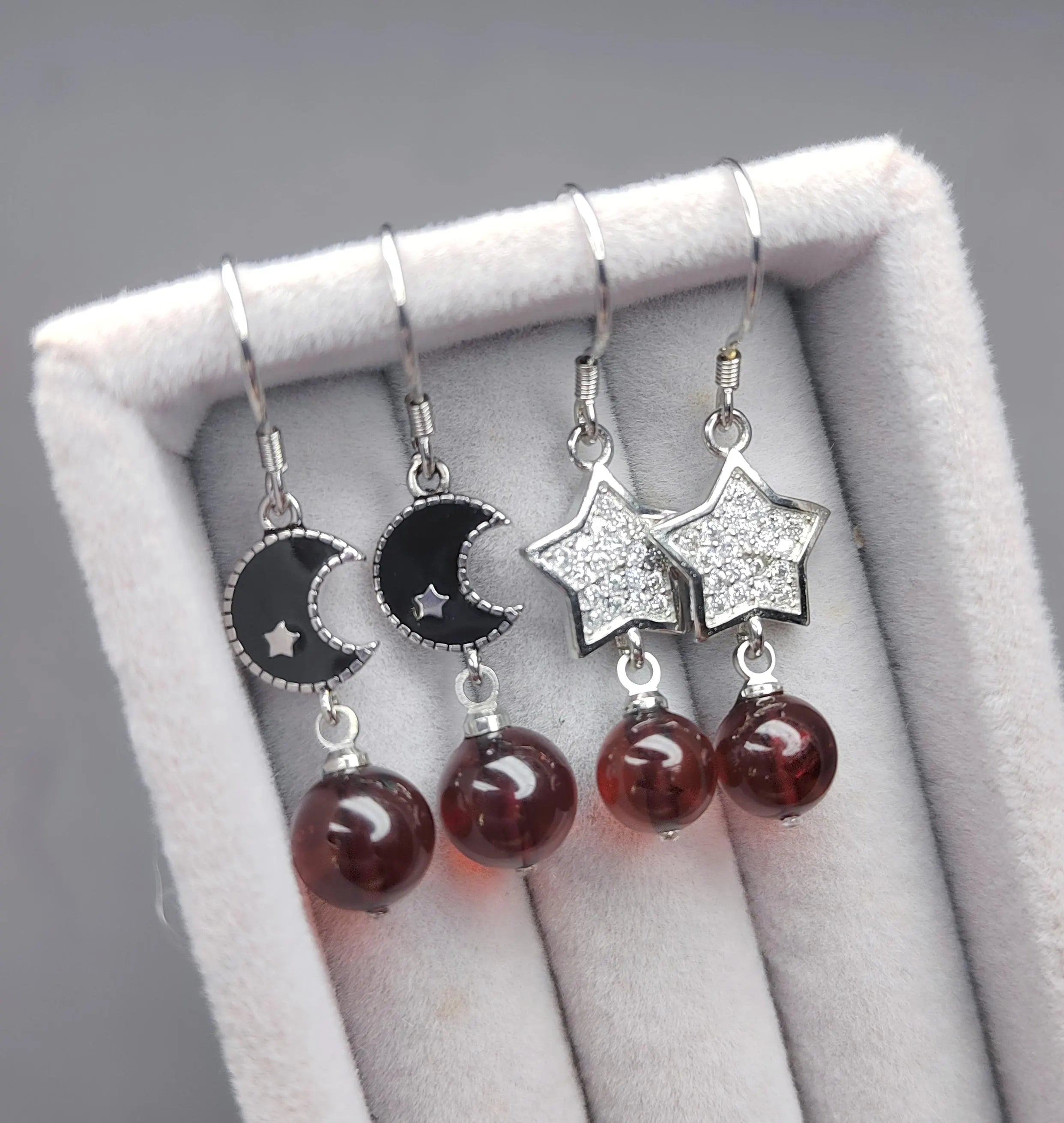 Certified Red Blood Natural Burmese Amber Earrings (2 Pairs) | Star & Moon Design | 925 Sterling Silver | Handcrafted Beauty SL113 SL Precious