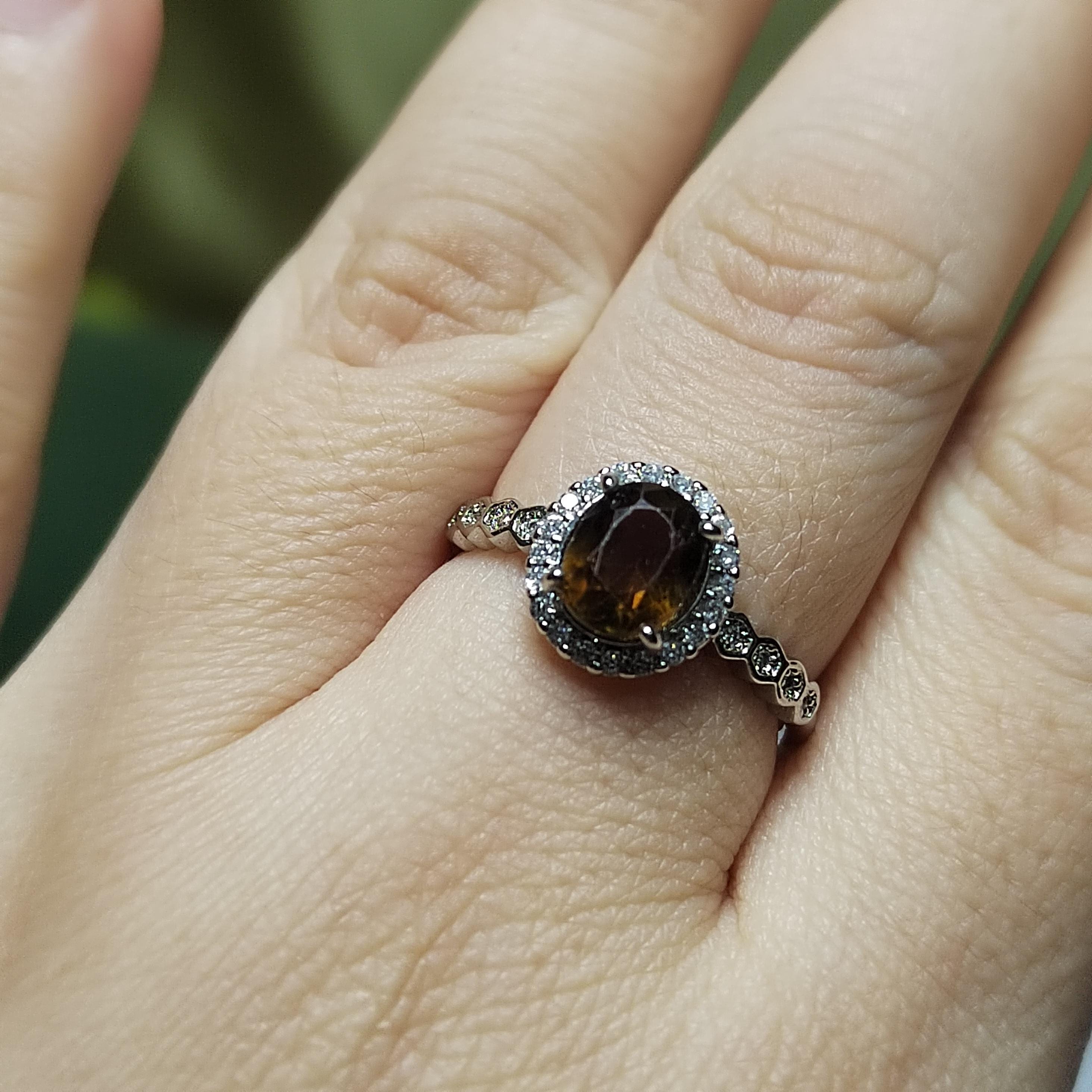 Elegant Burmese Mogok Sapphire Ring Natural Fancy Dark Orange-Brown Oval Cut Sapphire in 925 Sterling Silver with Halo Zircon Accents SL116