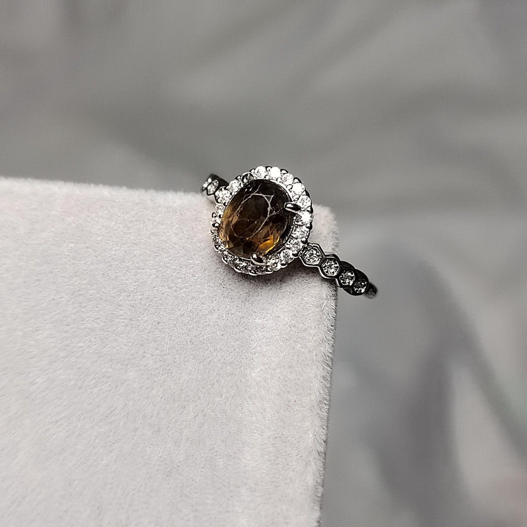 Elegant Burmese Mogok Sapphire Ring Natural Fancy Dark Orange-Brown Oval Cut Sapphire in 925 Sterling Silver with Halo Zircon Accents SL116