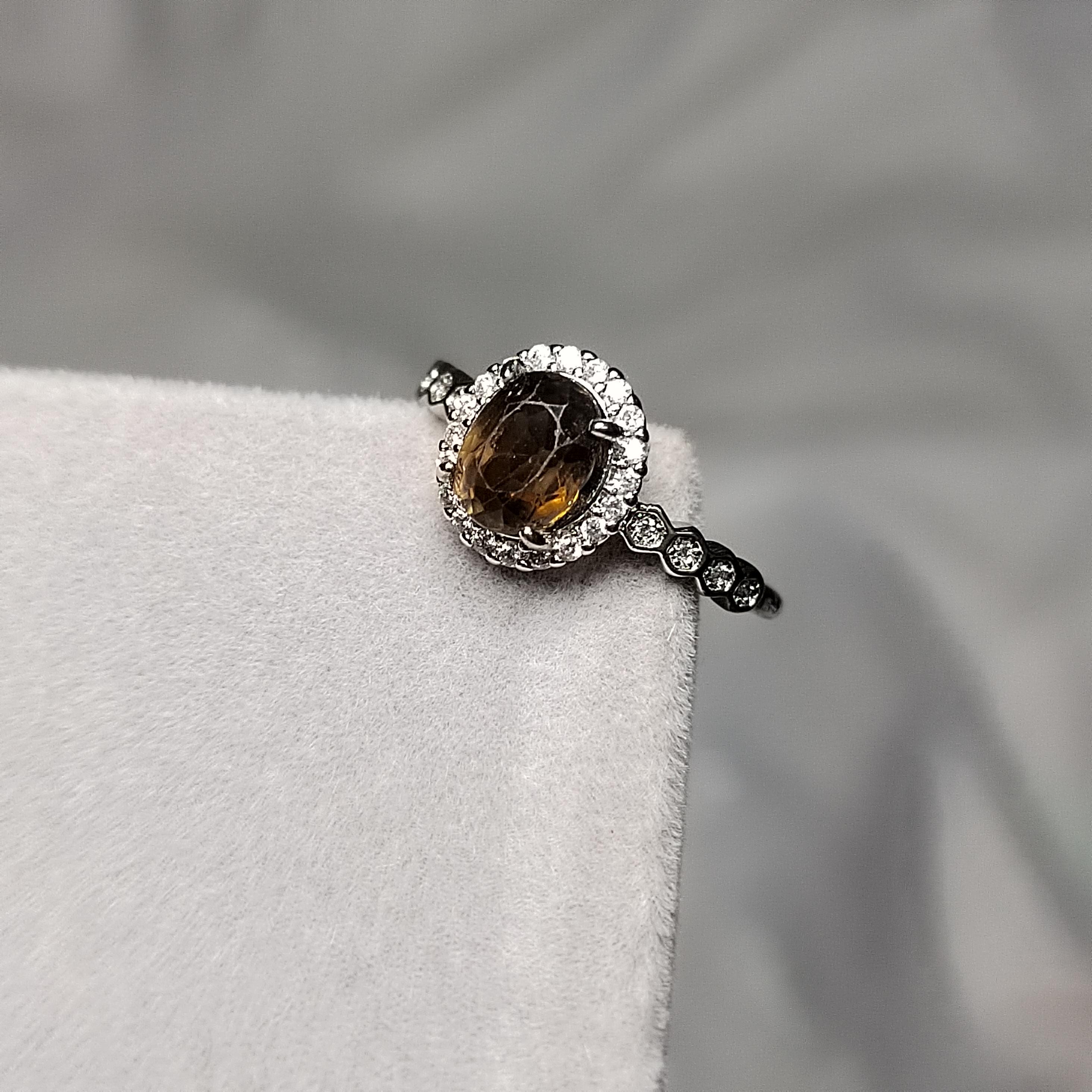 Elegant Burmese Mogok Sapphire Ring Natural Fancy Dark Orange-Brown Oval Cut Sapphire in 925 Sterling Silver with Halo Zircon Accents SL116