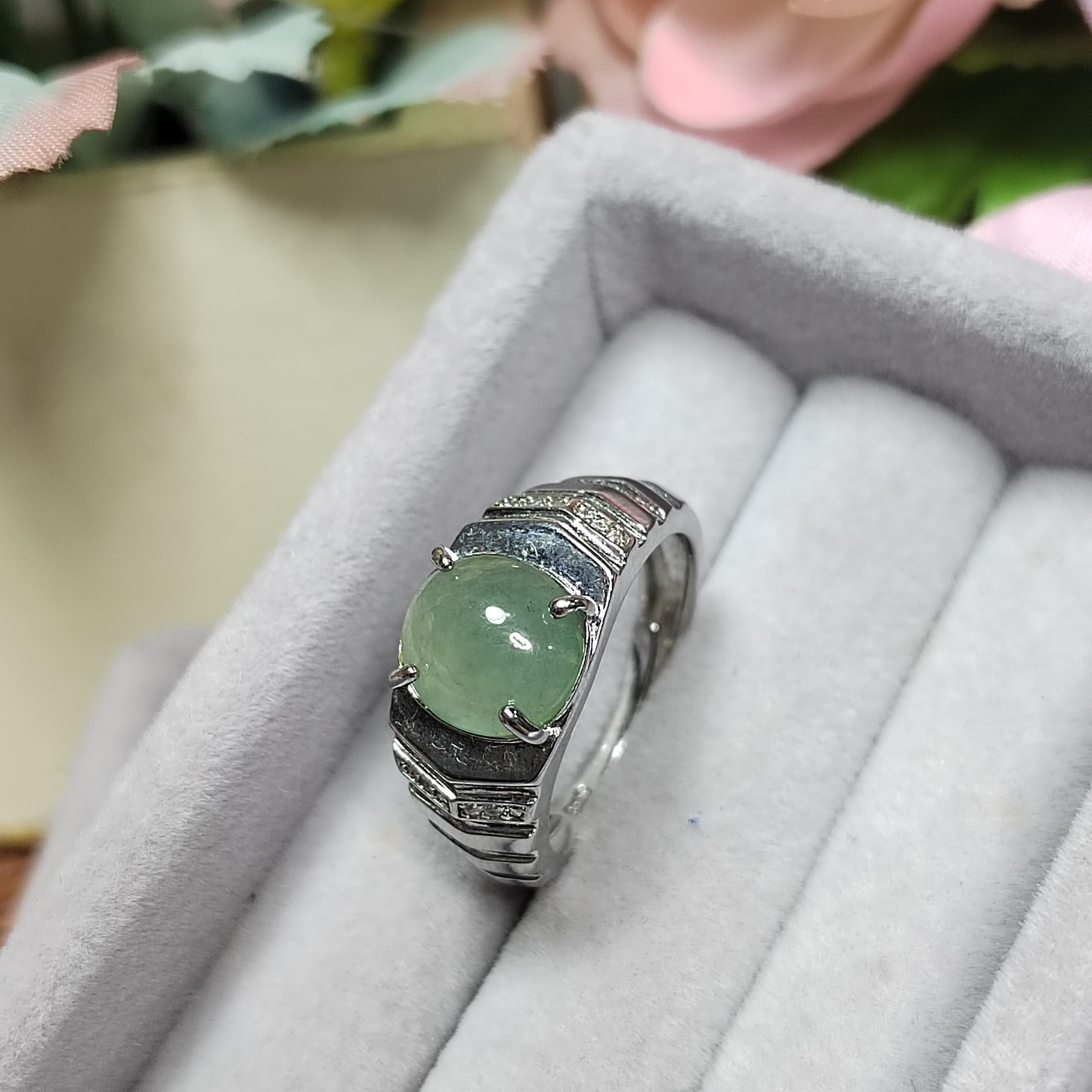 Large Lemon Green Jadeite Ring in Sterling Silver