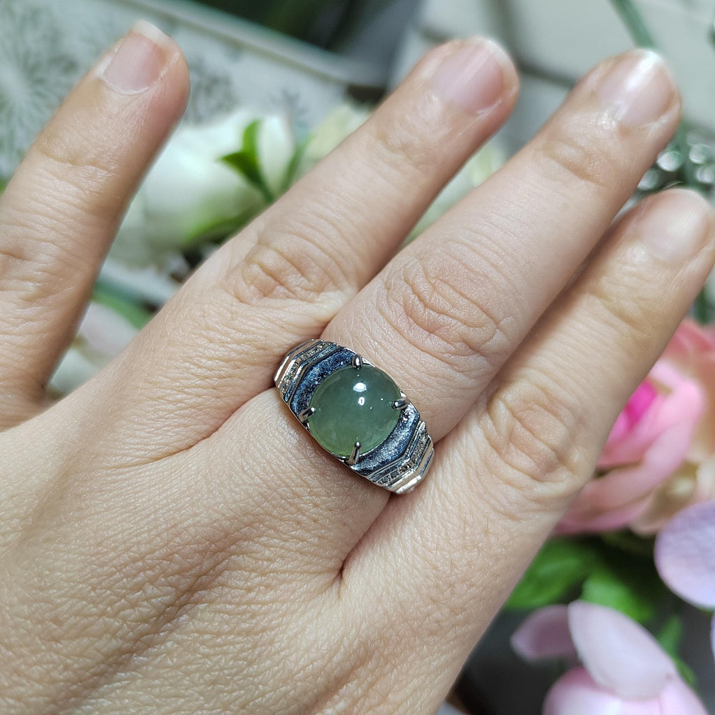 Certified Burmese Jadeite Unisex Ring – Icy Lemon Green Design