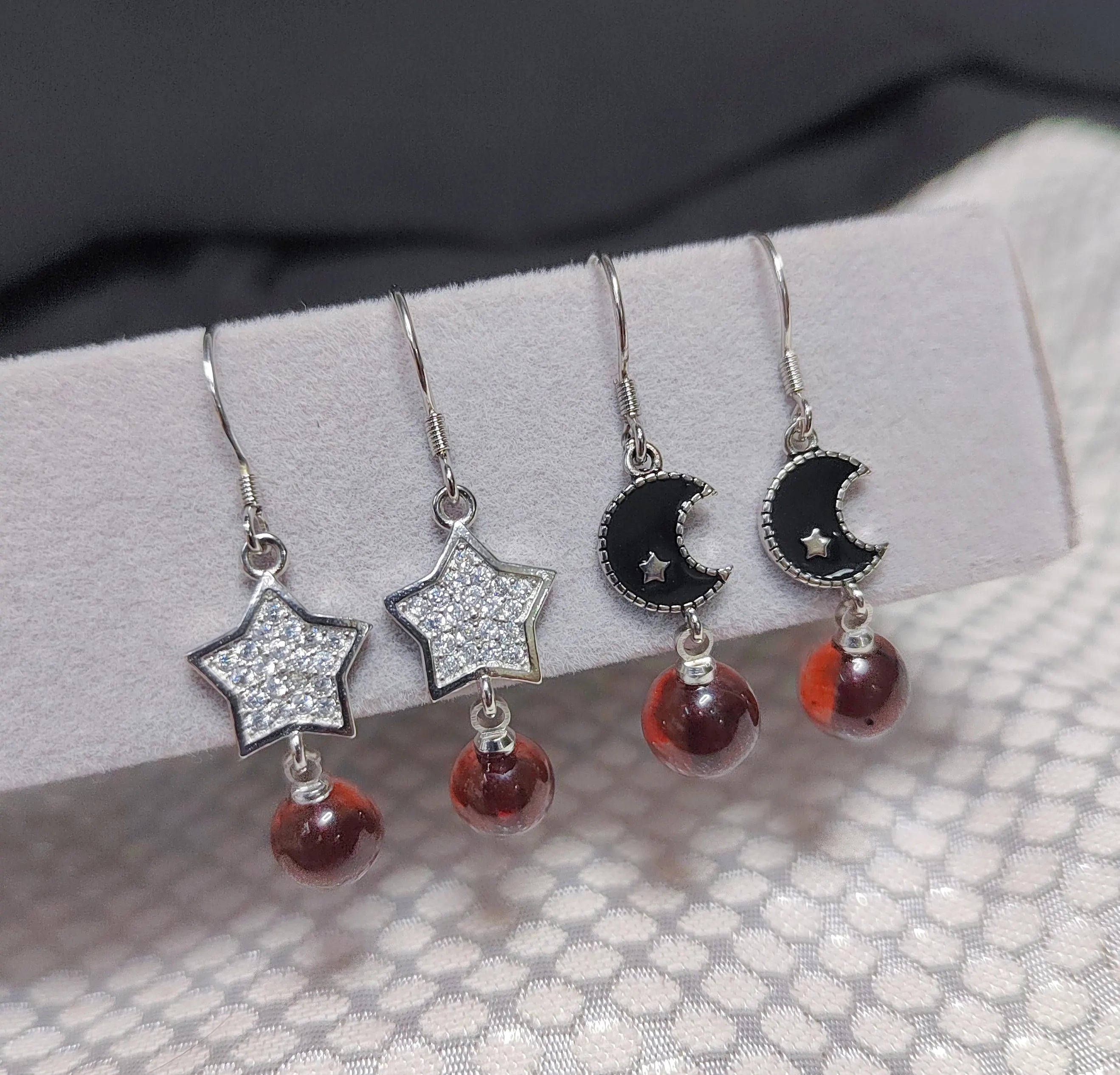 Certified Red Blood Natural Burmese Amber Earrings (2 Pairs) | Star & Moon Design | 925 Sterling Silver | Handcrafted Beauty SL113 SL Precious