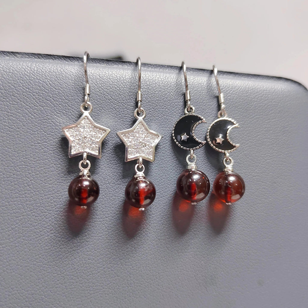 Certified Red Blood Natural Burmese Amber Earrings (2 Pairs) | Star & Moon Design | 925 Sterling Silver | Handcrafted Beauty SL113 SL Precious