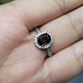 Elegant Burmese Mogok Sapphire Ring Natural Fancy Dark Orange-Brown Oval Cut Sapphire in 925 Sterling Silver with Halo Zircon Accents SL116 SL Precious