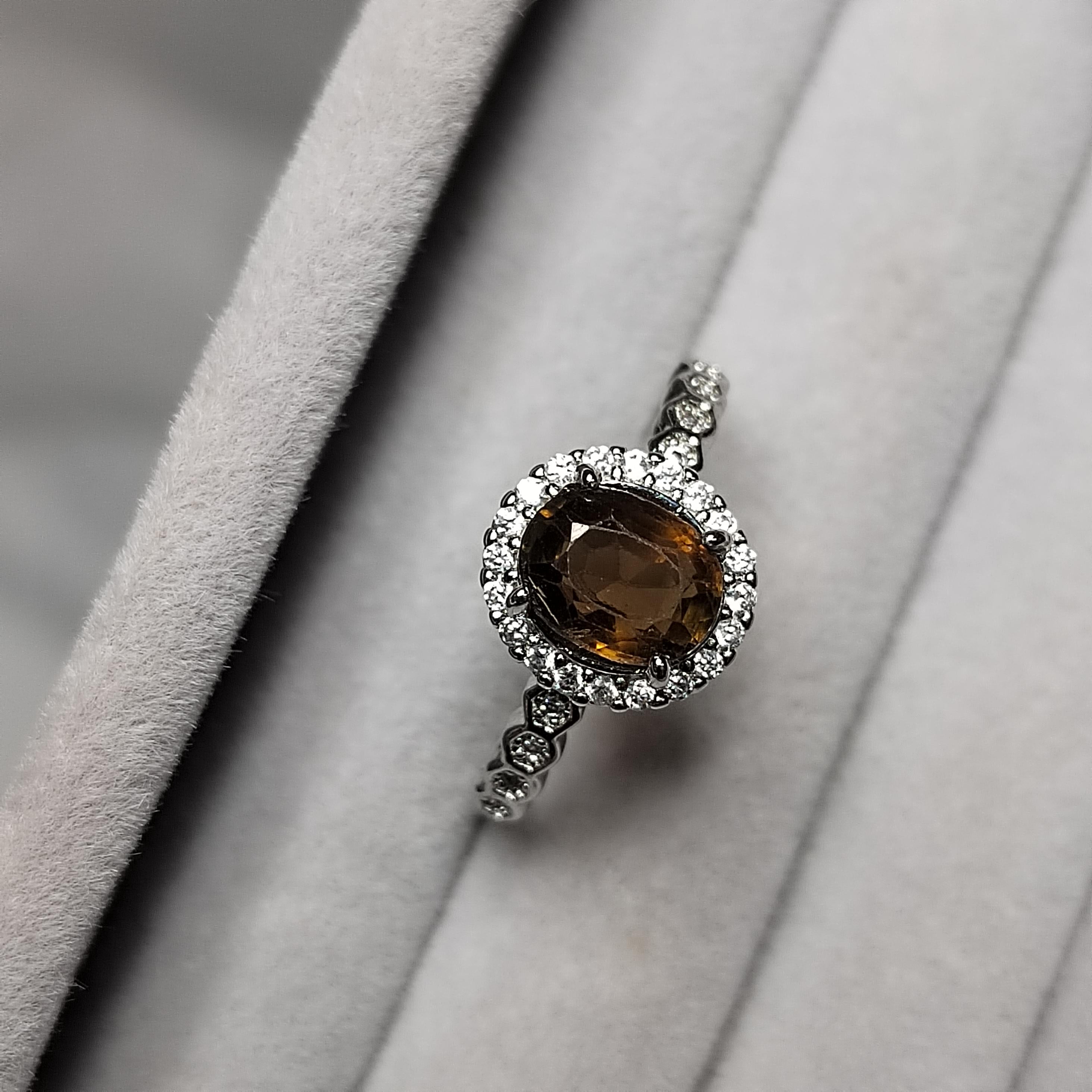 Elegant Burmese Mogok Sapphire Ring Natural Fancy Dark Orange-Brown Oval Cut Sapphire in 925 Sterling Silver with Halo Zircon Accents SL116