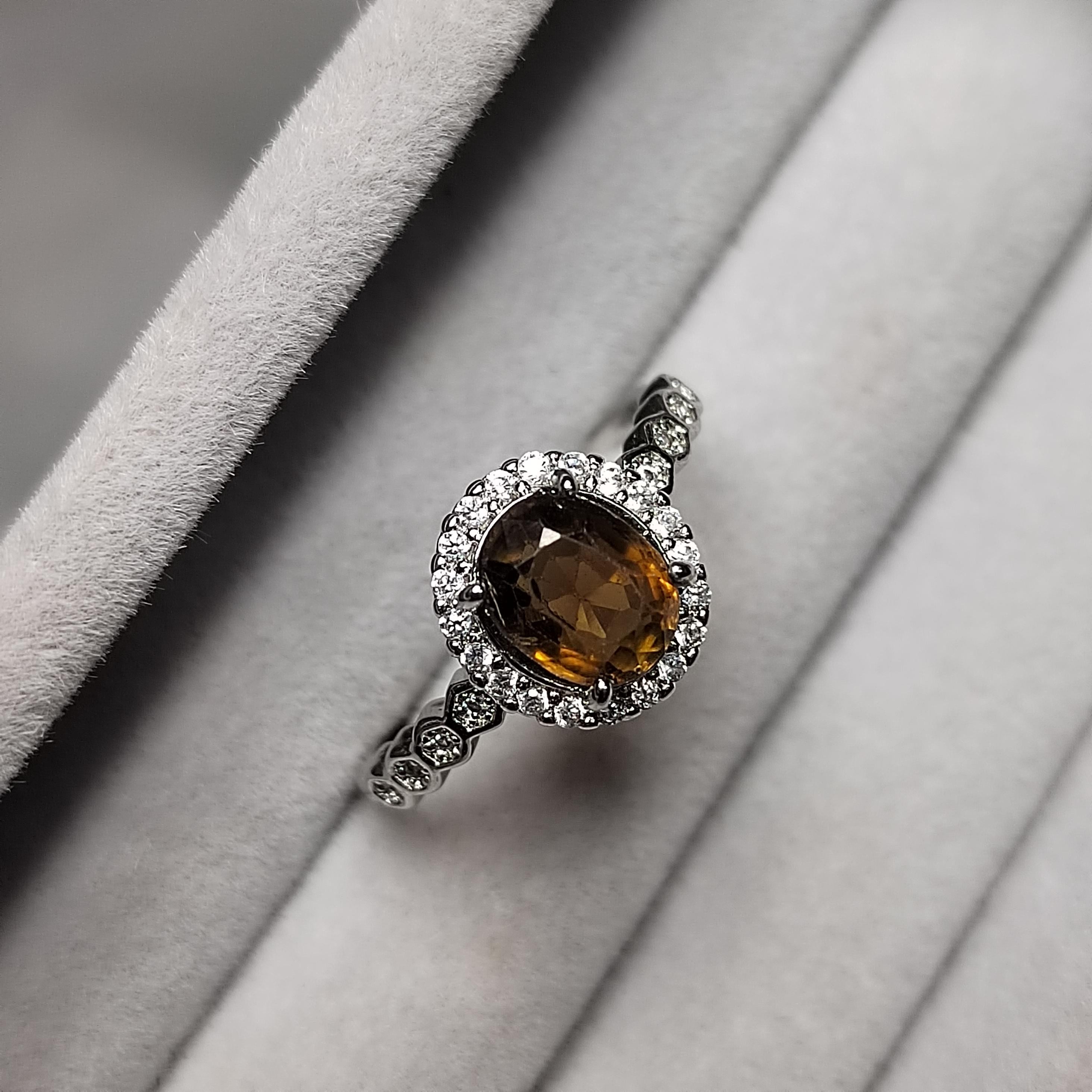 Elegant Burmese Mogok Sapphire Ring Natural Fancy Dark Orange-Brown Oval Cut Sapphire in 925 Sterling Silver with Halo Zircon Accents SL116