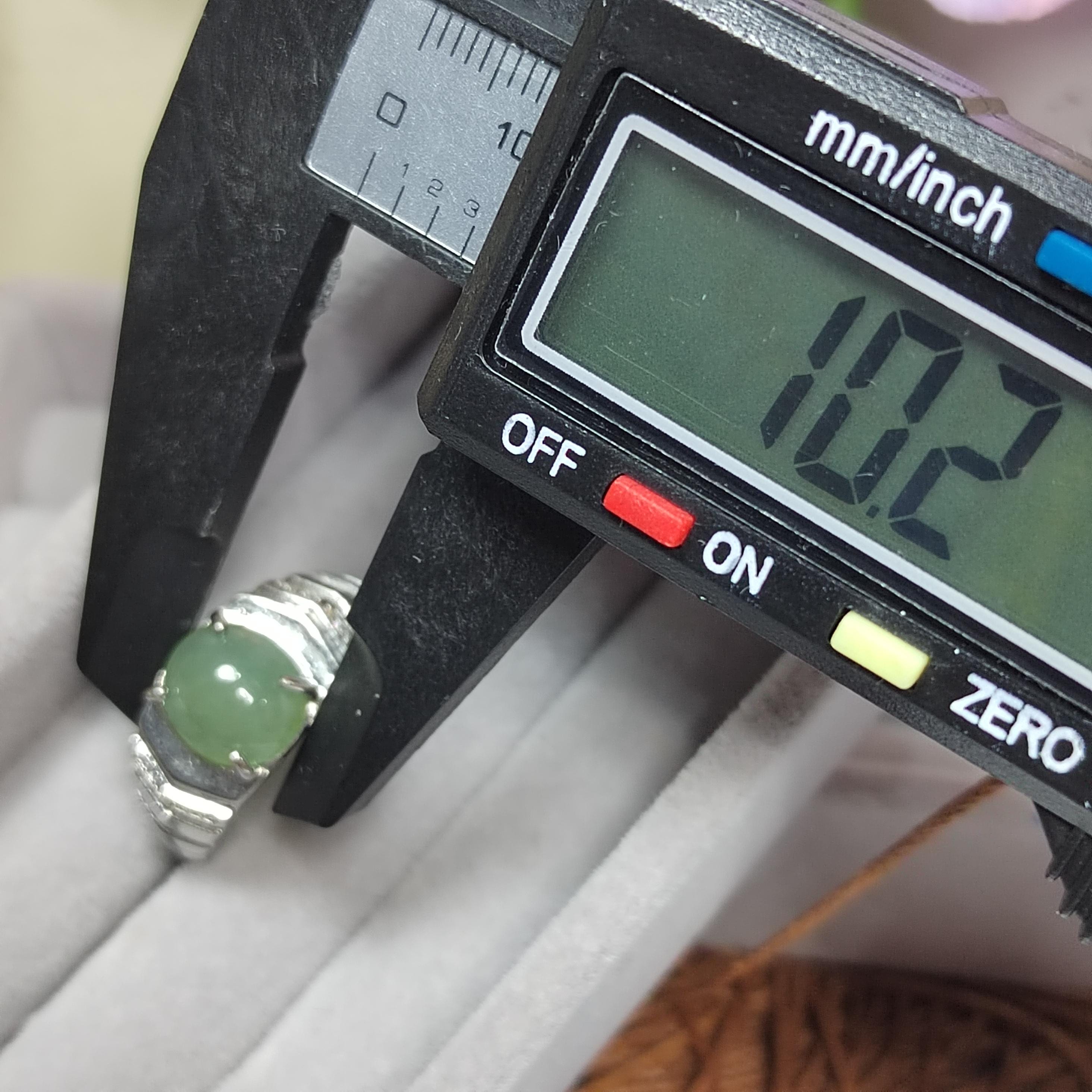 Natural Untreated Jadeite Ring with White Gold Plated Finish