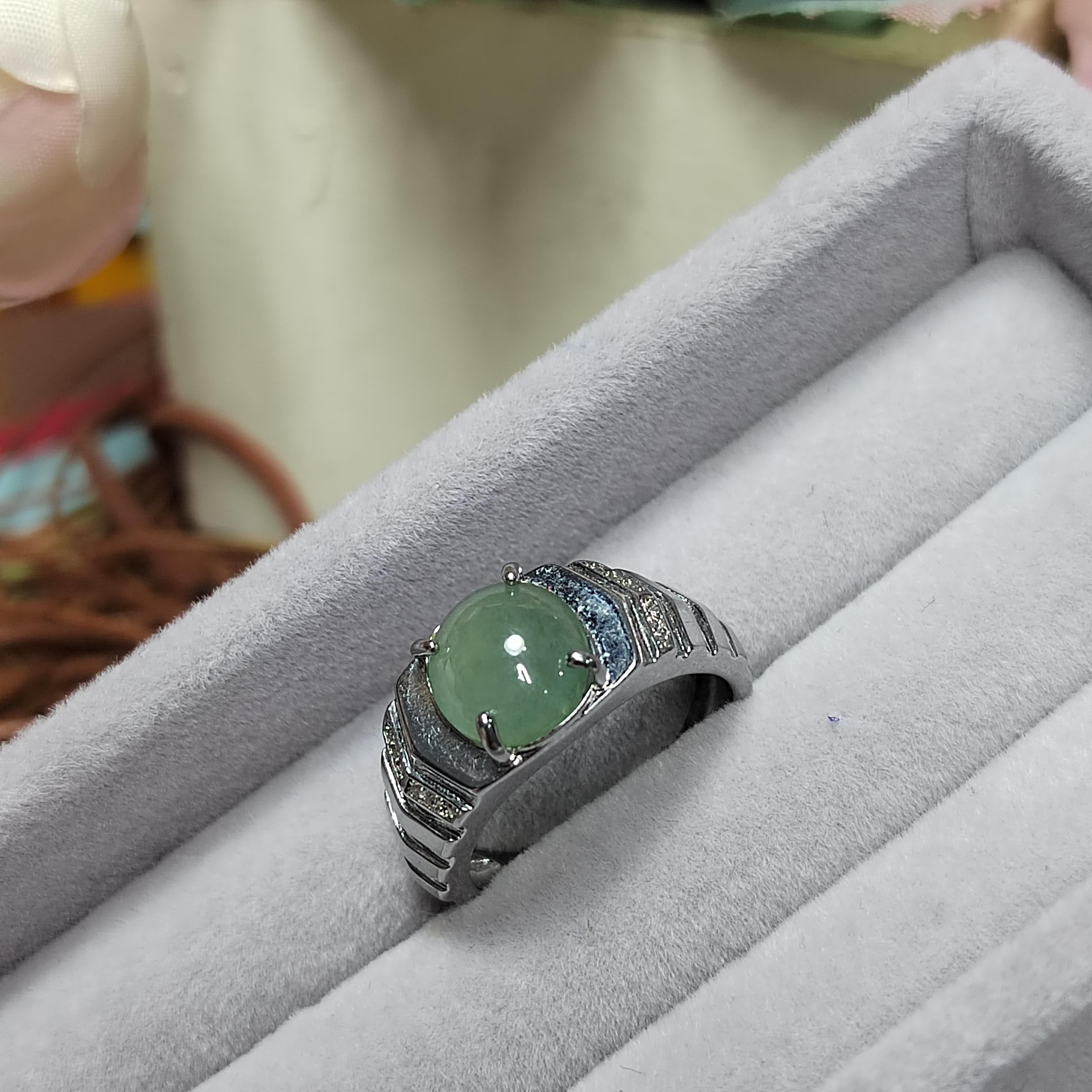 Buy Authentic Burmese Jadeite Ring in Icy Translucent Lemon Green