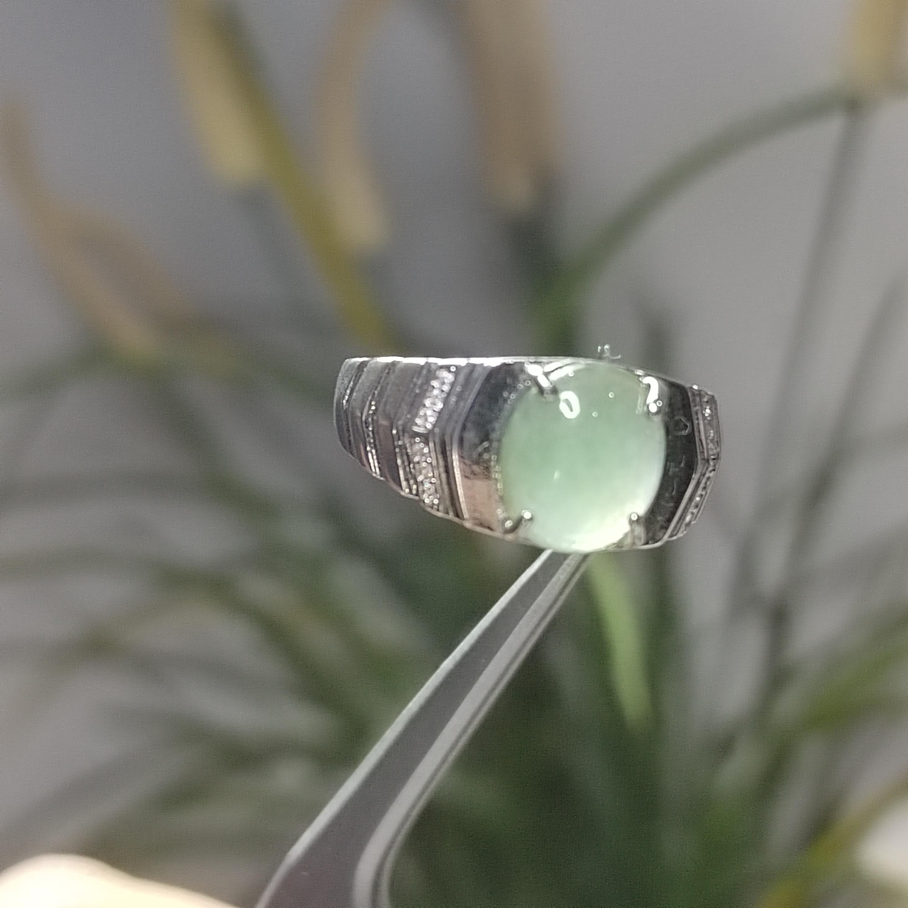18k White Gold Plated Jadeite Ring for Men and Women