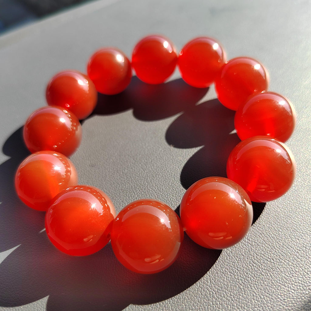 Certified Rare 17.5-18.5mm Sichuan Liangshan Southern Icy Clean & Clear Nanhong Agate Beads Bracelet Untreated 四川涼山冰种红樱桃红南红 SL110
