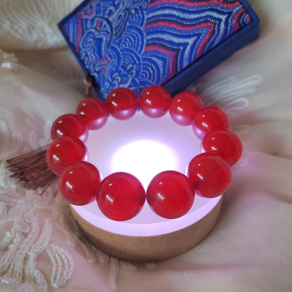 Certified Rare 17.5-18.5mm Sichuan Liangshan Southern Icy Clean & Clear Nanhong Agate Beads Bracelet Untreated 四川涼山冰种红樱桃红南红 SL110