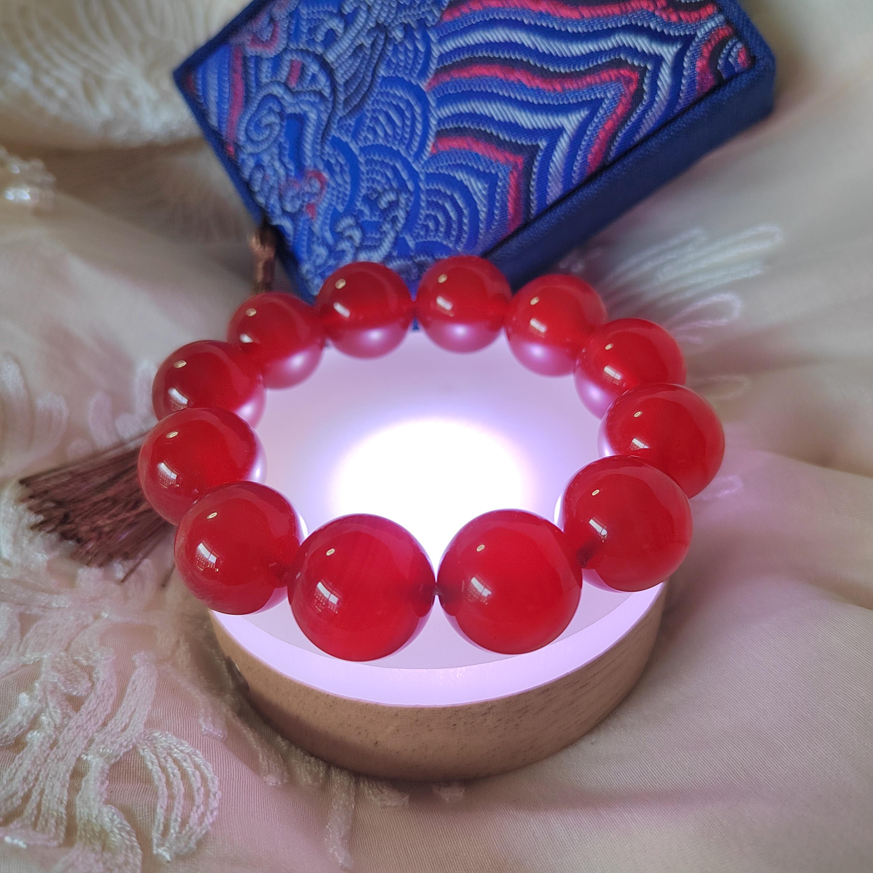 Certified Rare 17.5-18.5mm Sichuan Liangshan Southern Icy Clean & Clear Nanhong Agate Beads Bracelet Untreated 四川涼山冰种红樱桃红南红 SL110
