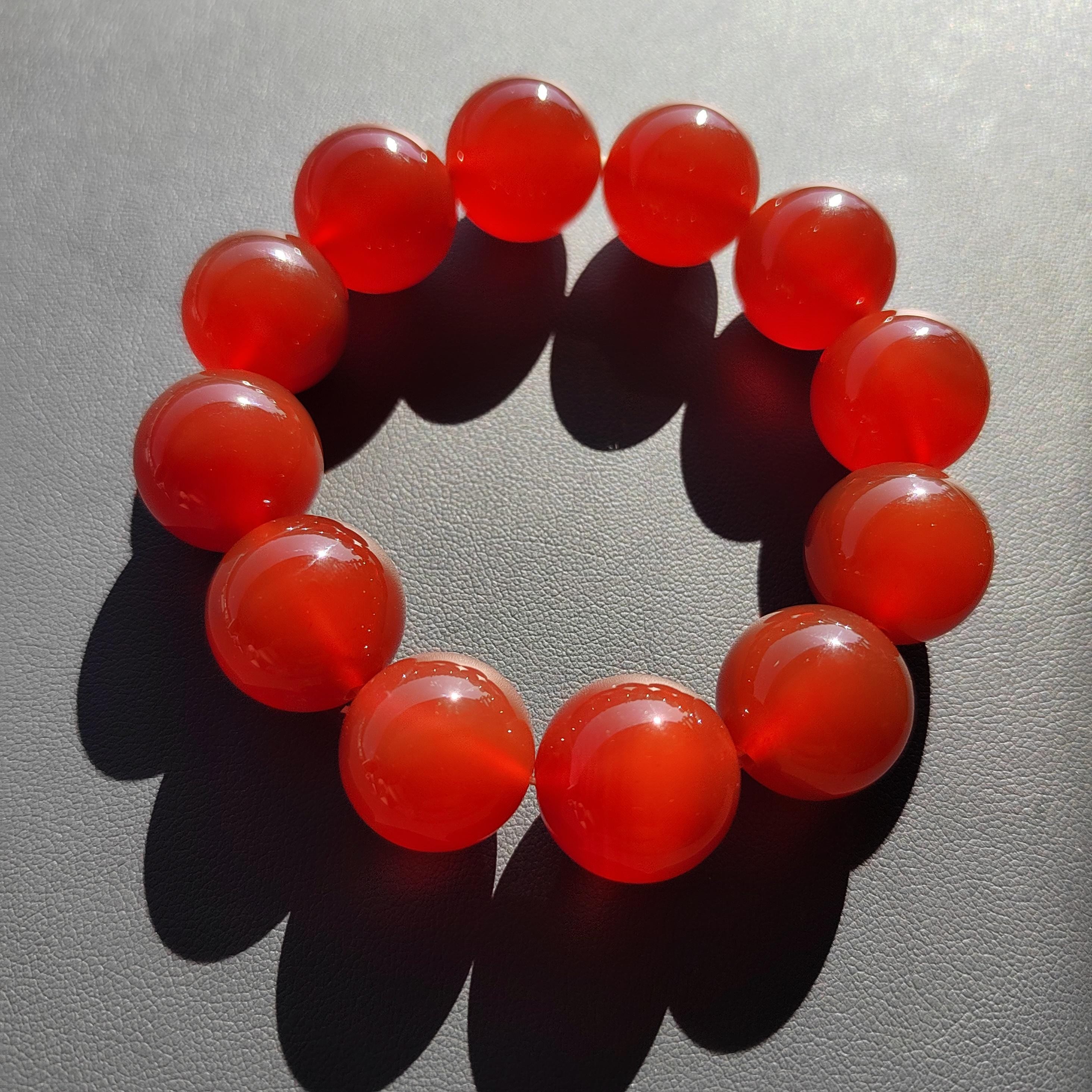 Certified Rare 17.5-18.5mm Sichuan Liangshan Southern Icy Clean & Clear Nanhong Agate Beads Bracelet Untreated 四川涼山冰种红樱桃红南红 SL110