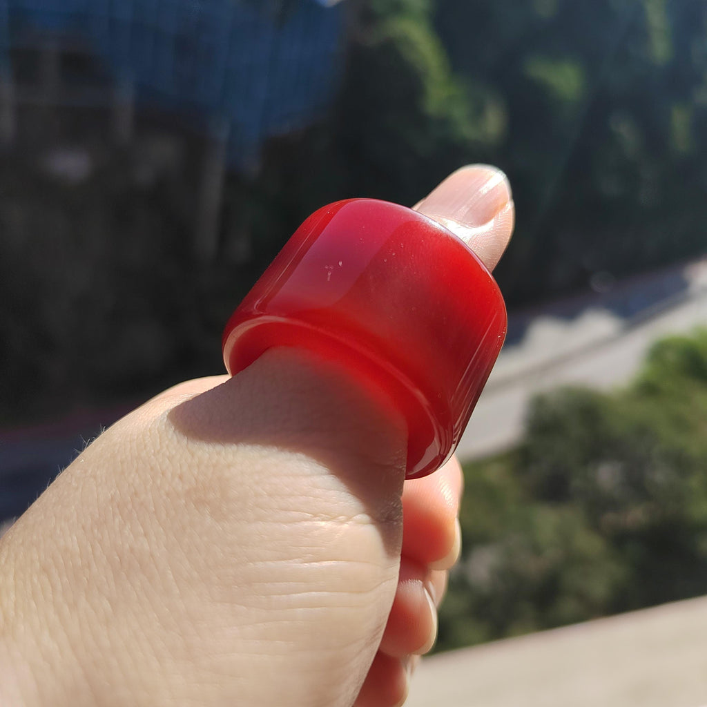 Certified Natural Untreated Sichuan Liangshan Nanhong Red Silk Agate Thumb Ring | Rare Chinese Sardonyx Pendant | 四川川红缠丝南红玛瑙拇指戒 SL122