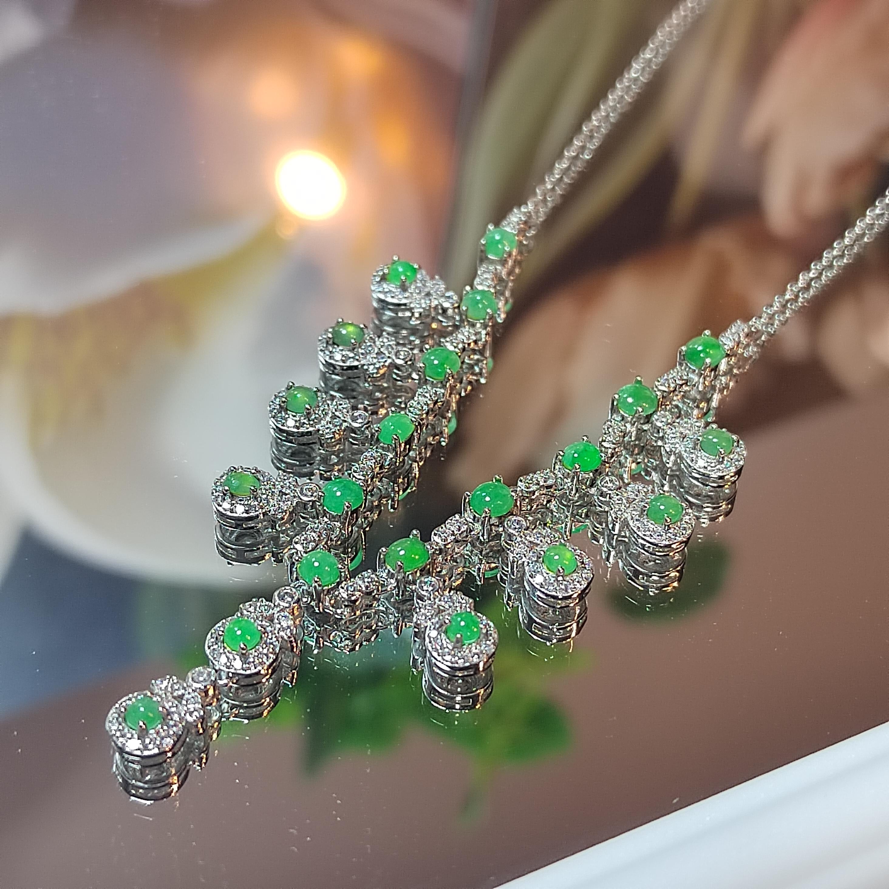 Natural Luxury Untreated Burmese Apple Green Jadeite Necklace | Icy Translucent SL8001