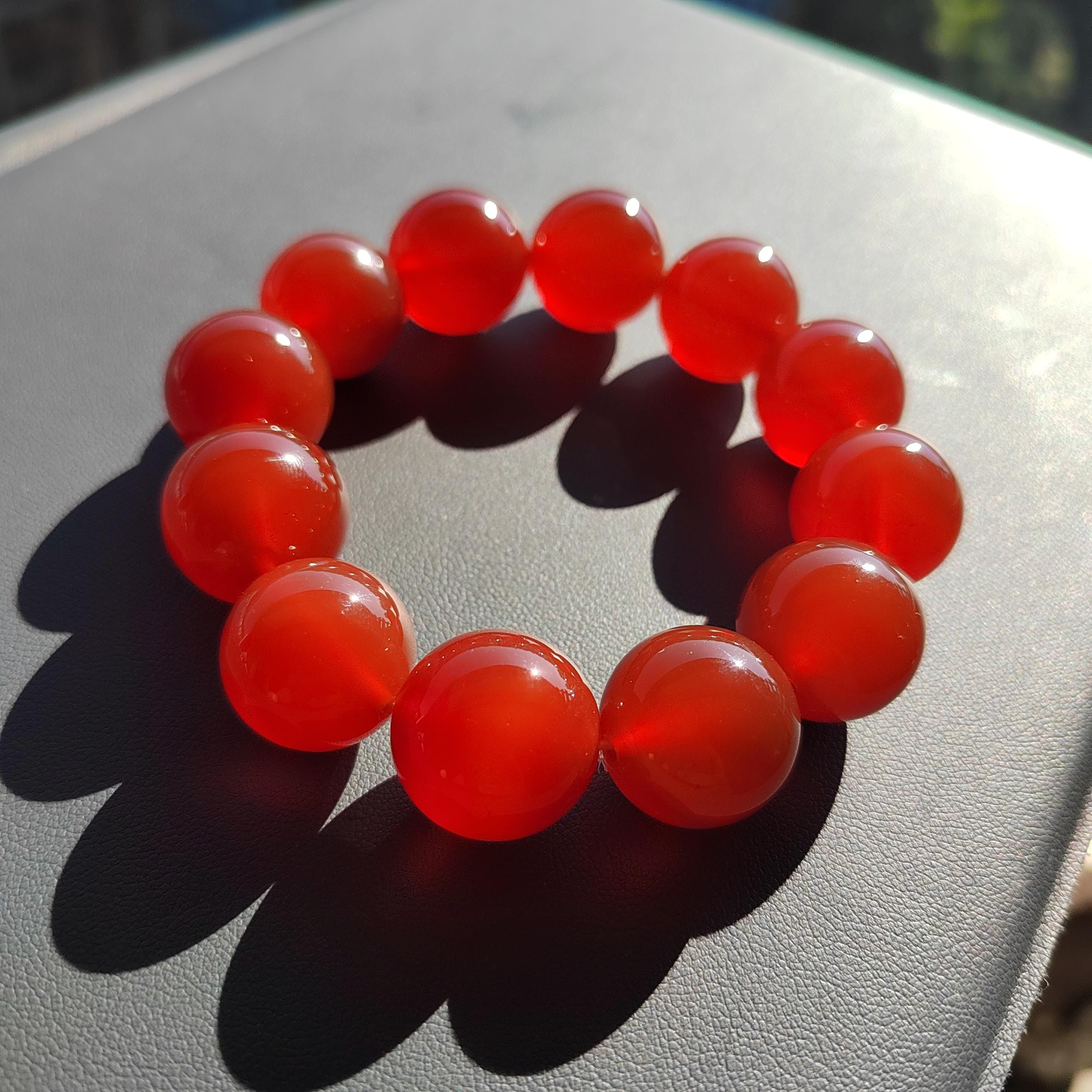 Certified Rare 17.5-18.5mm Sichuan Liangshan Southern Icy Clean & Clear Nanhong Agate Beads Bracelet Untreated 四川涼山冰种红樱桃红南红 SL110