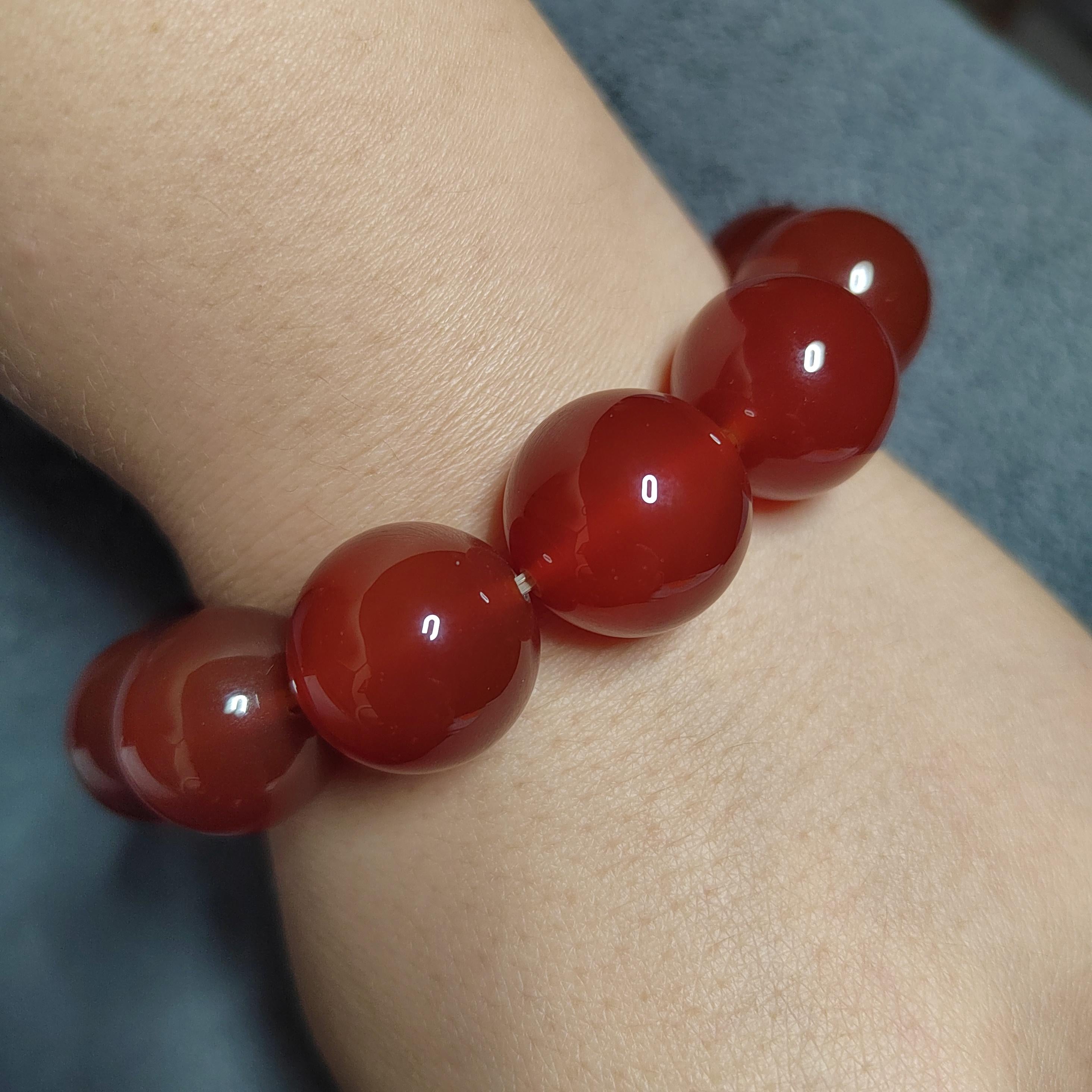 Certified Rare 17.5-18.5mm Sichuan Liangshan Southern Icy Clean & Clear Nanhong Agate Beads Bracelet Untreated 四川涼山冰种红樱桃红南红 SL110