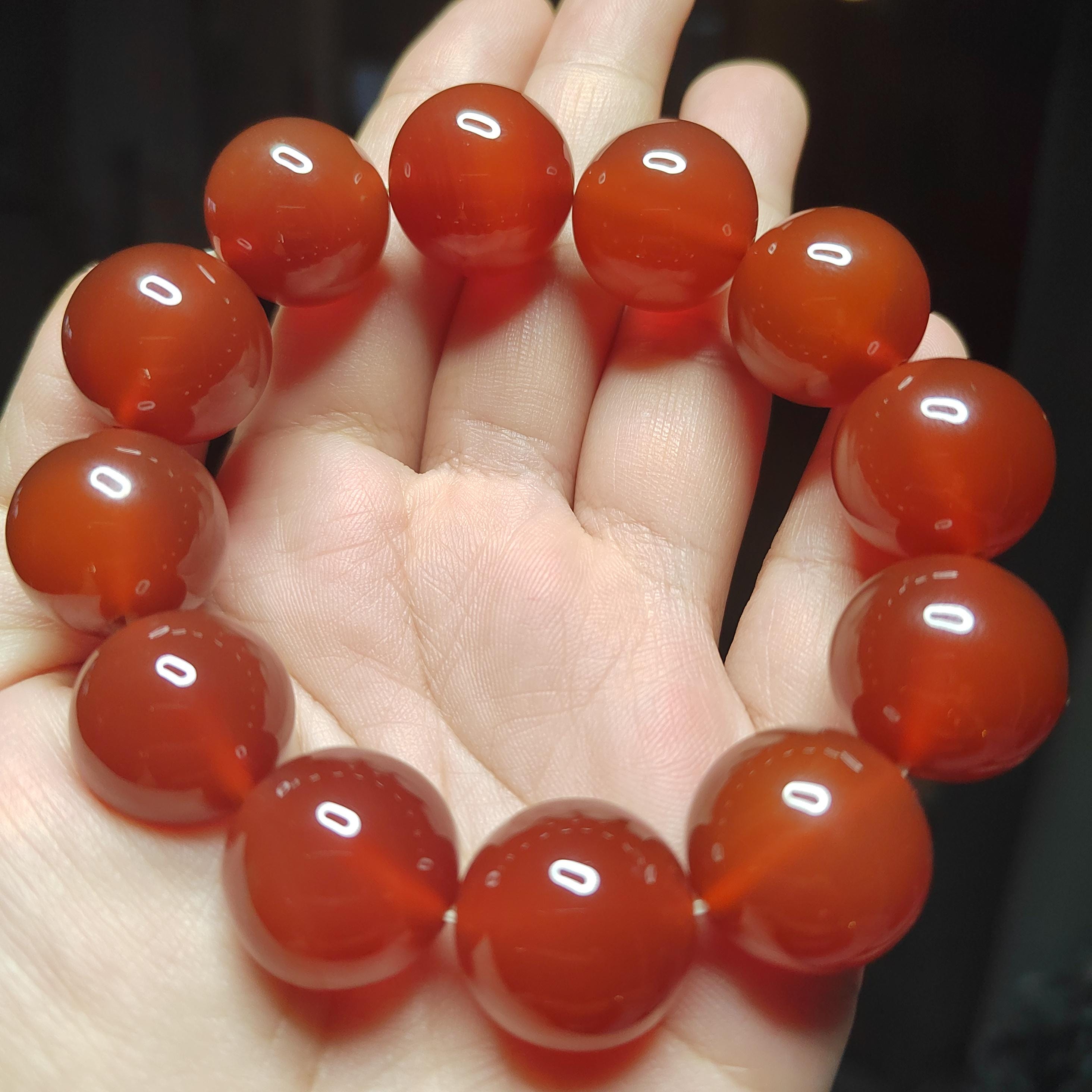 Certified Rare 17.5-18.5mm Sichuan Liangshan Southern Icy Clean & Clear Nanhong Agate Beads Bracelet Untreated 四川涼山冰种红樱桃红南红 SL110