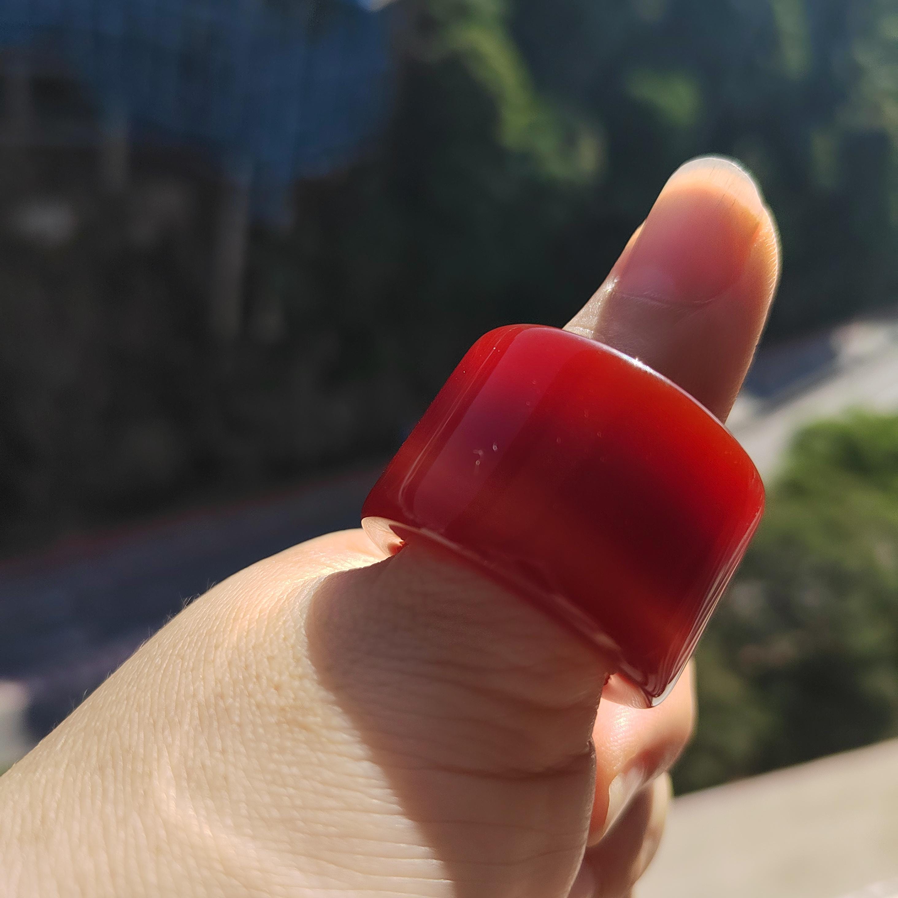 Certified Natural Untreated Sichuan Liangshan Nanhong Red Silk Agate Thumb Ring | Rare Chinese Sardonyx Pendant | 四川川红缠丝南红玛瑙拇指戒 SL122