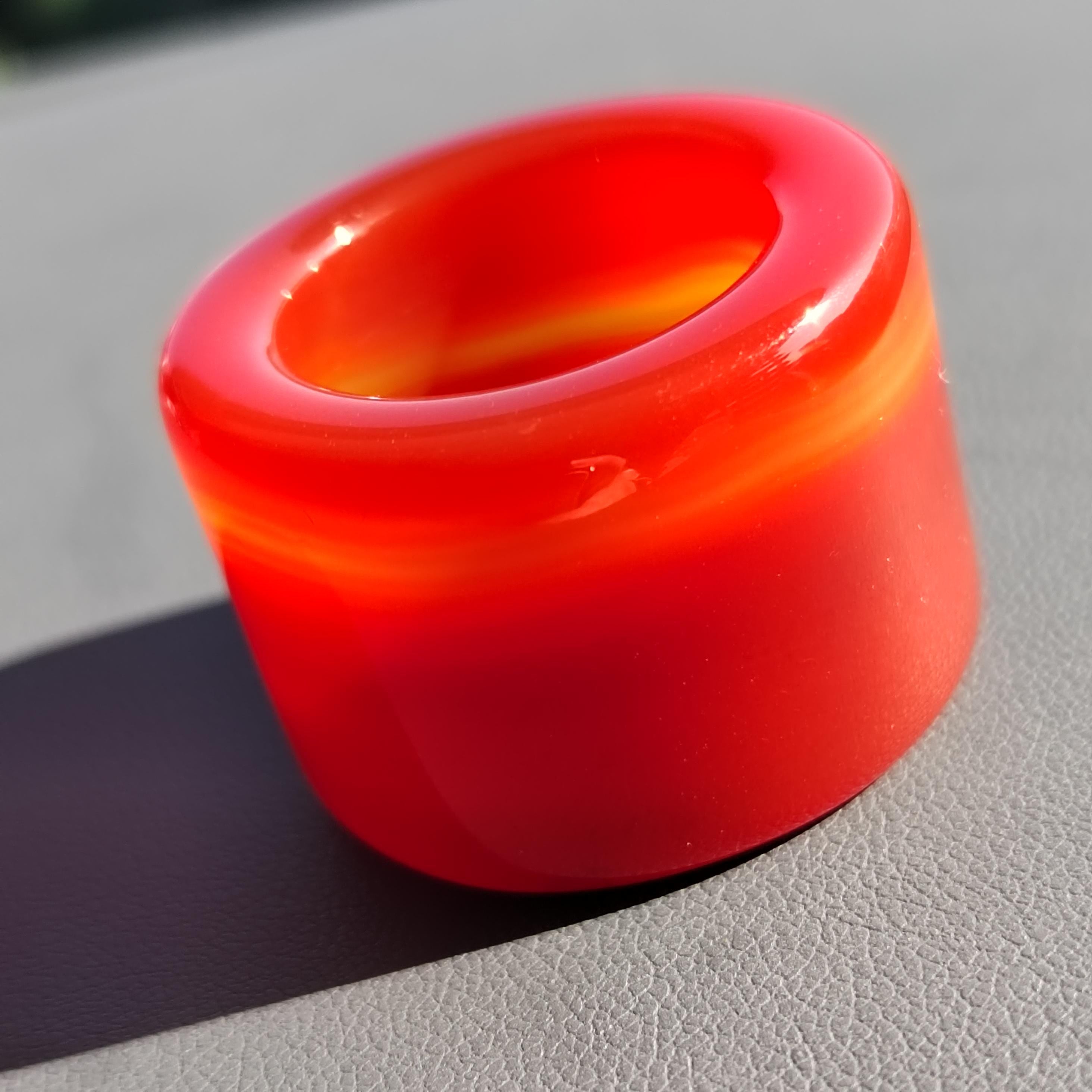 Certified Natural Untreated Sichuan Liangshan Nanhong Red Silk Agate Thumb Ring | Rare Chinese Sardonyx Pendant | 四川川红缠丝南红玛瑙拇指戒 SL122