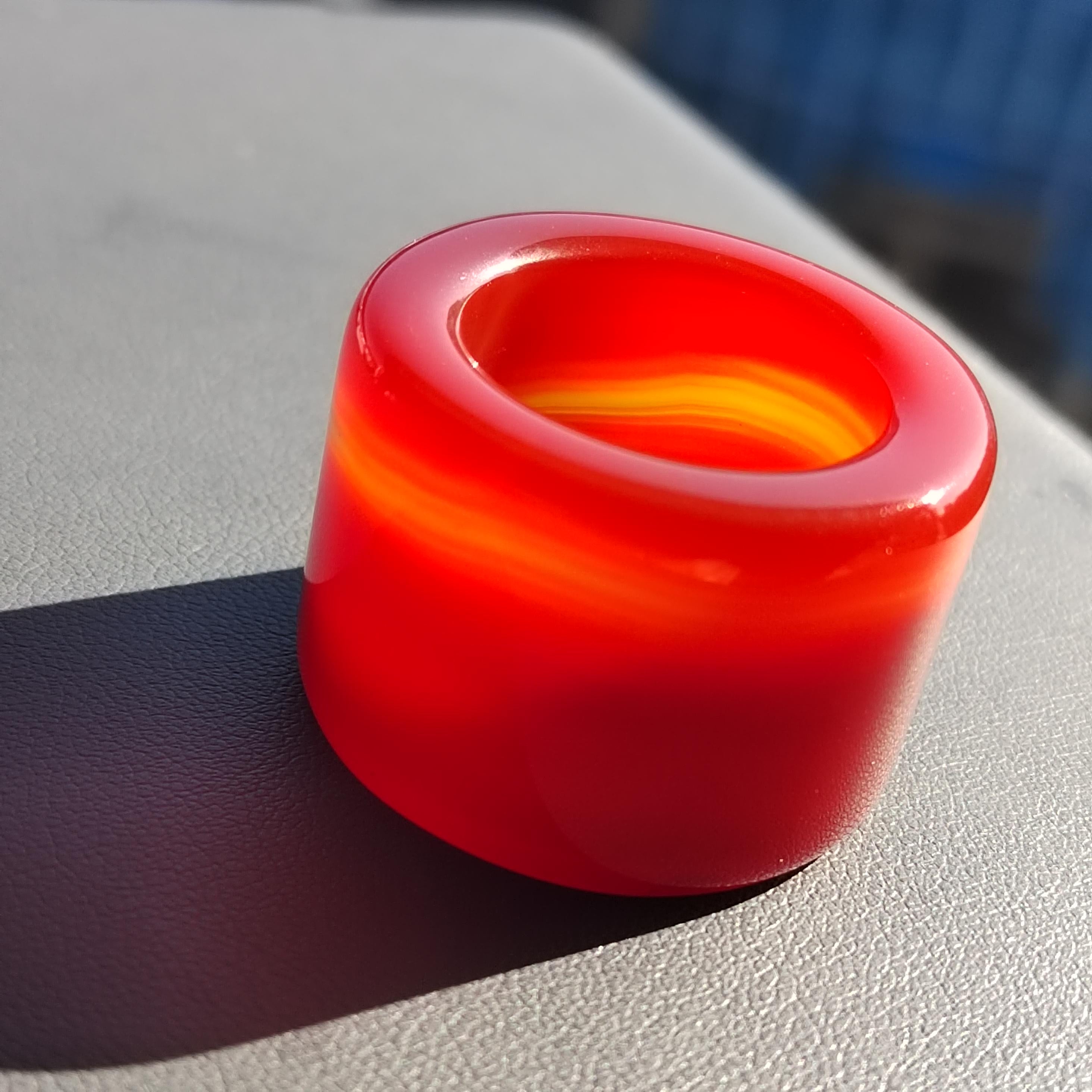 Certified Natural Untreated Sichuan Liangshan Nanhong Red Silk Agate Thumb Ring | Rare Chinese Sardonyx Pendant | 四川川红缠丝南红玛瑙拇指戒 SL122