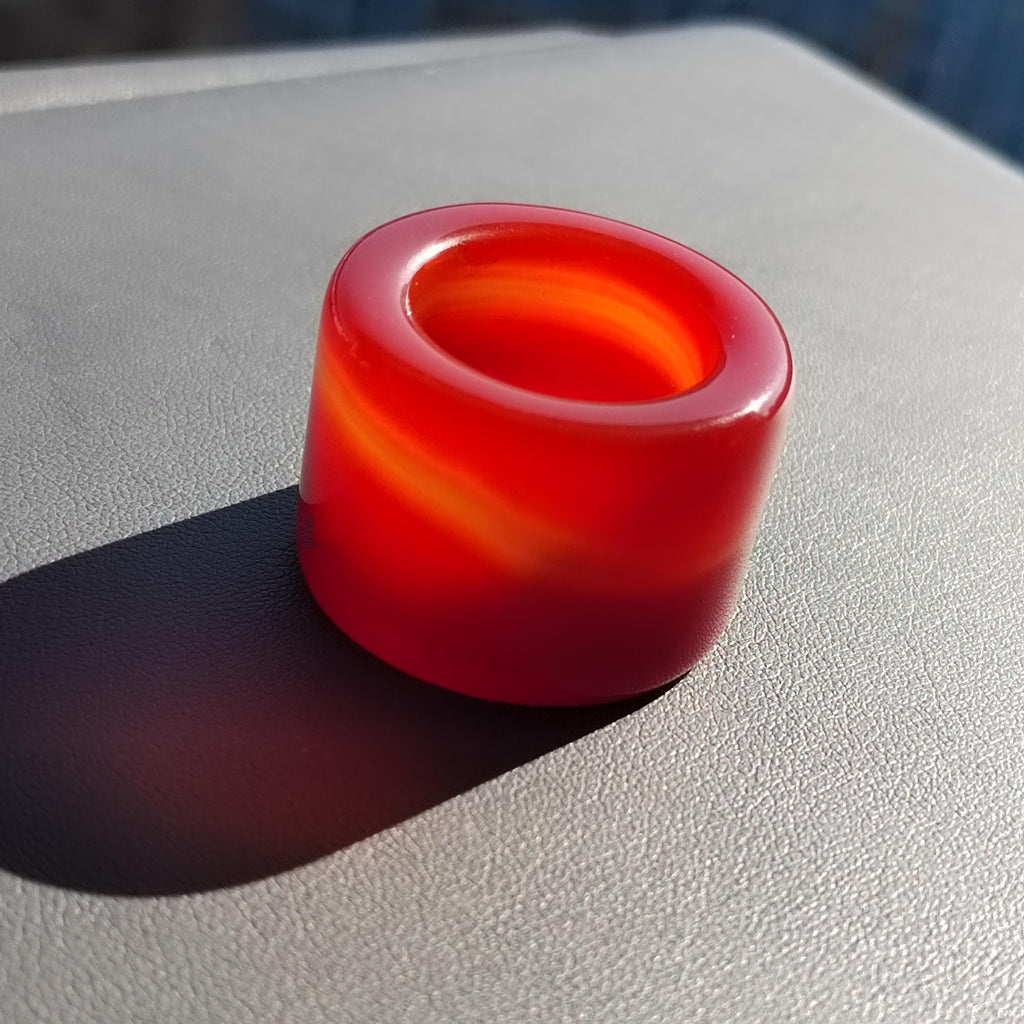 Certified Natural Untreated Sichuan Liangshan Nanhong Red Silk Agate Thumb Ring | Rare Chinese Sardonyx Pendant | 四川川红缠丝南红玛瑙拇指戒 SL122