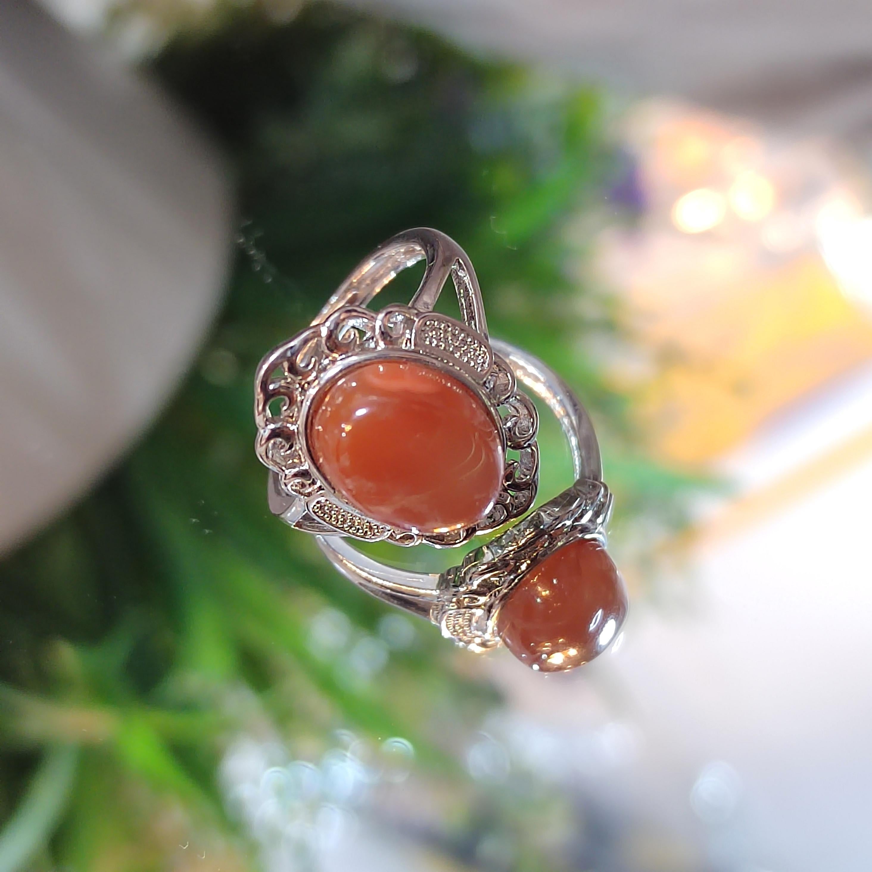 Rare Certified Natural Baoshan South Red Nanhong Agate Icy Red Gemstone Ring | Untreated Chinese Southern Red Agate Jewelry SL133 保山南红玛瑙戒指