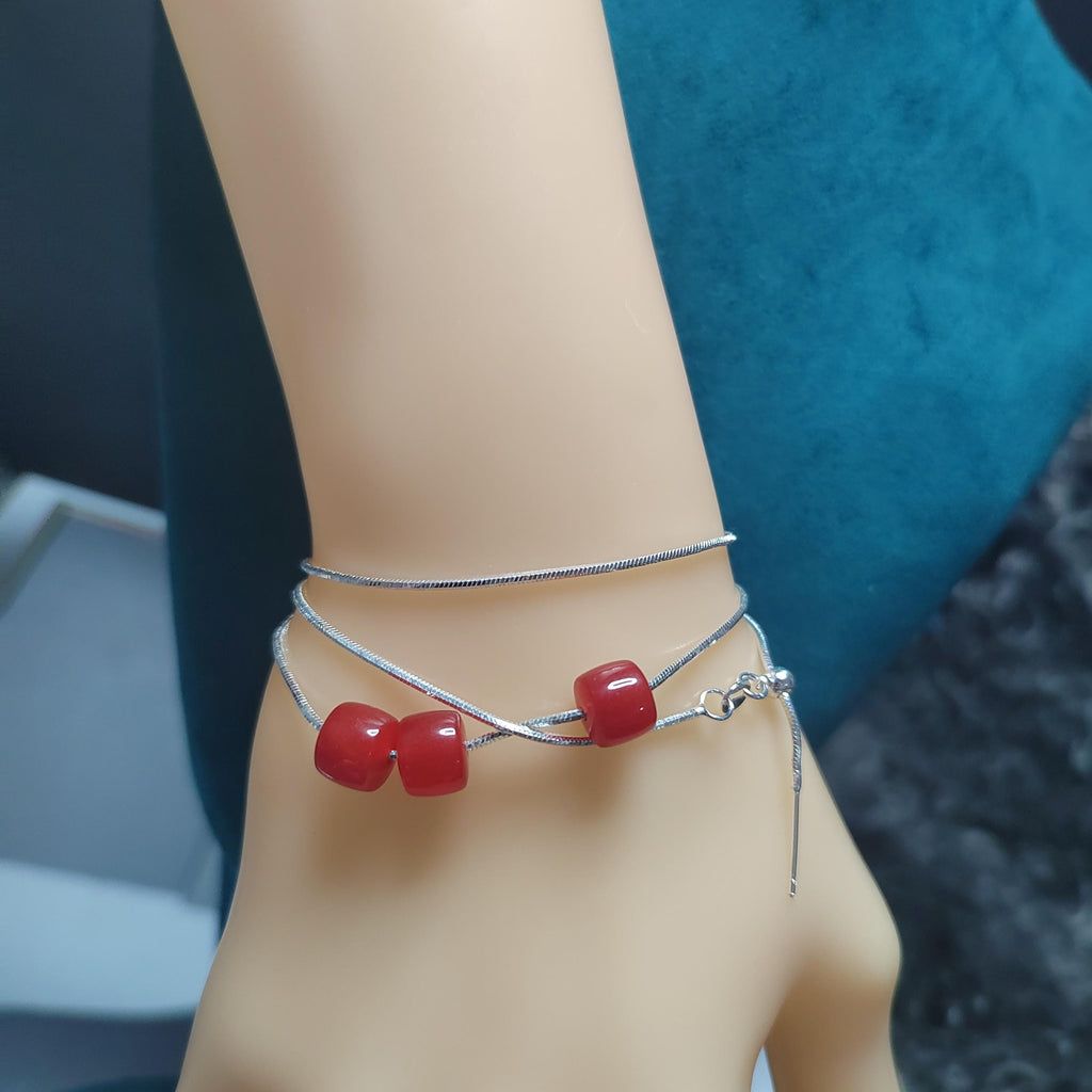2pcs Double Layer Choker/Necklace with China Nanhong Agate & Burmese Jadeite Bead | Handmade Chain Jewelry | Best Gift SL333