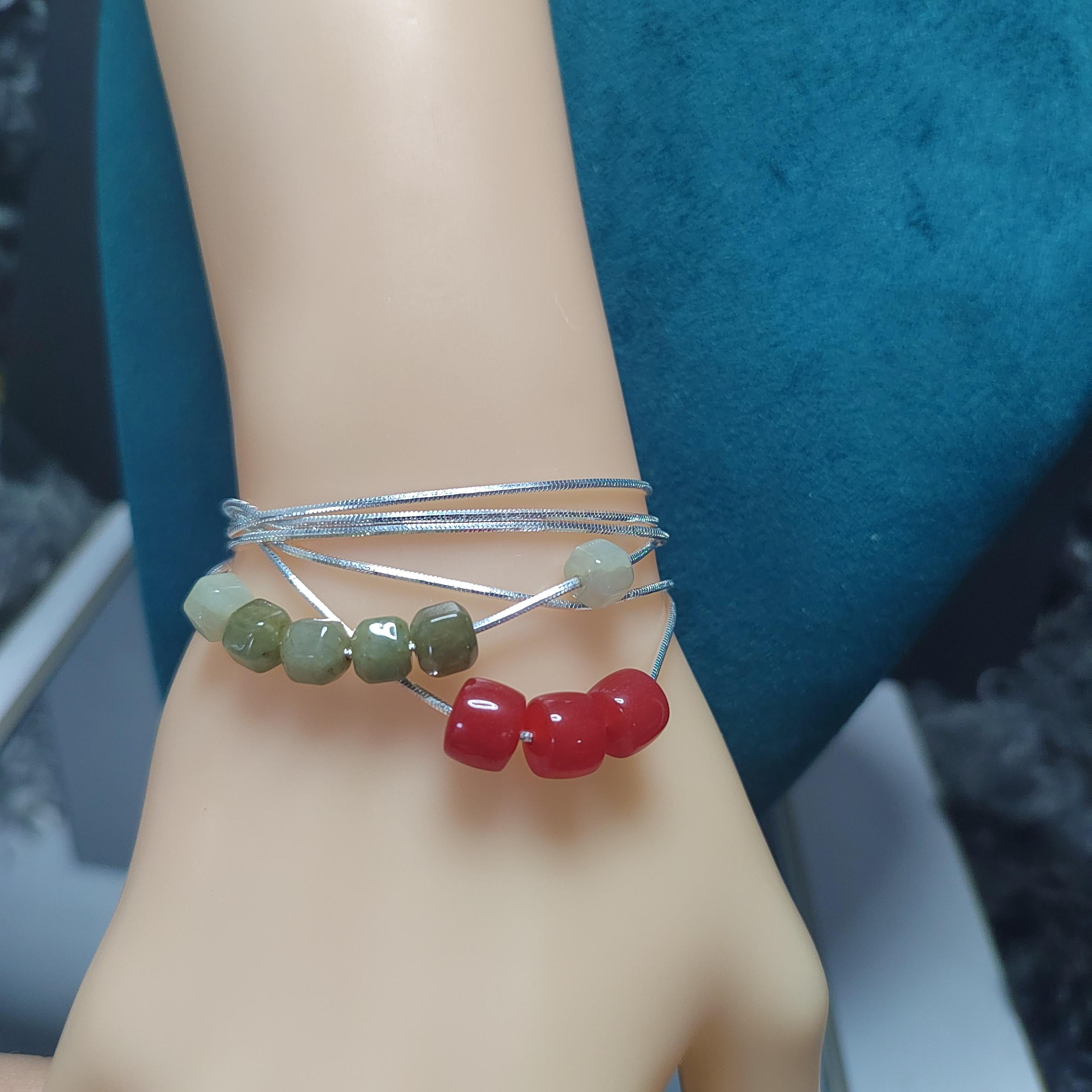2pcs Double Layer Choker/Necklace with China Nanhong Agate & Burmese Jadeite Bead | Handmade Chain Jewelry | Best Gift SL333