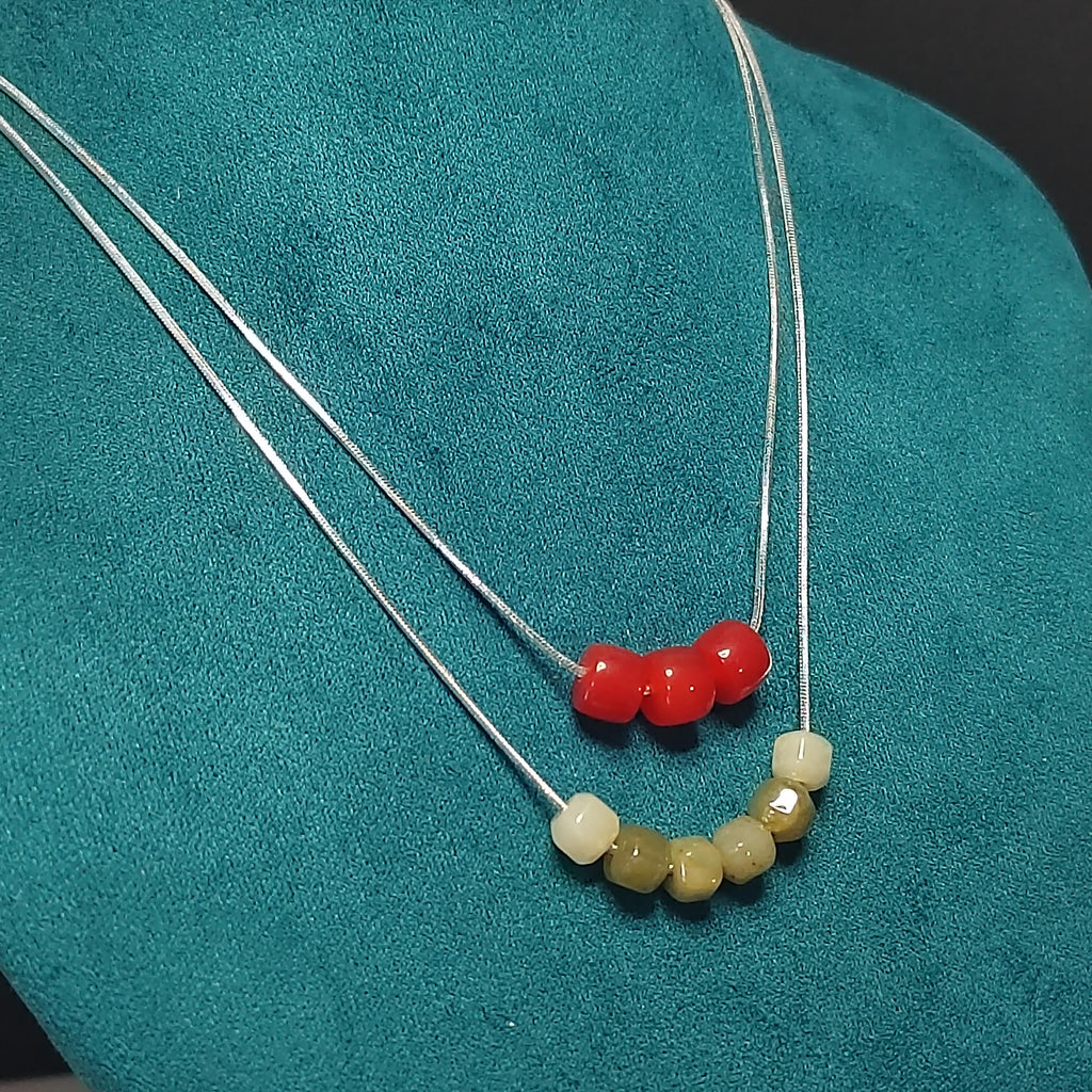 2pcs Double Layer Choker/Necklace with China Nanhong Agate & Burmese Jadeite Bead | Handmade Chain Jewelry | Best Gift SL333