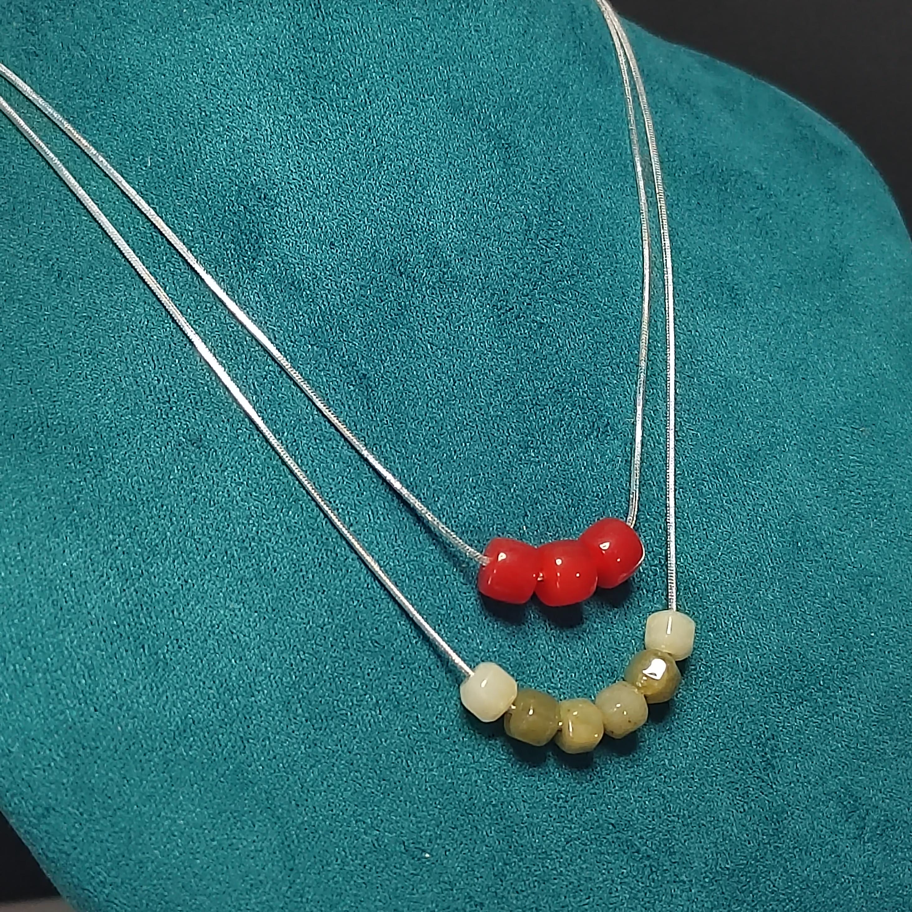 2pcs Double Layer Choker/Necklace with China Nanhong Agate & Burmese Jadeite Bead | Handmade Chain Jewelry | Best Gift SL333