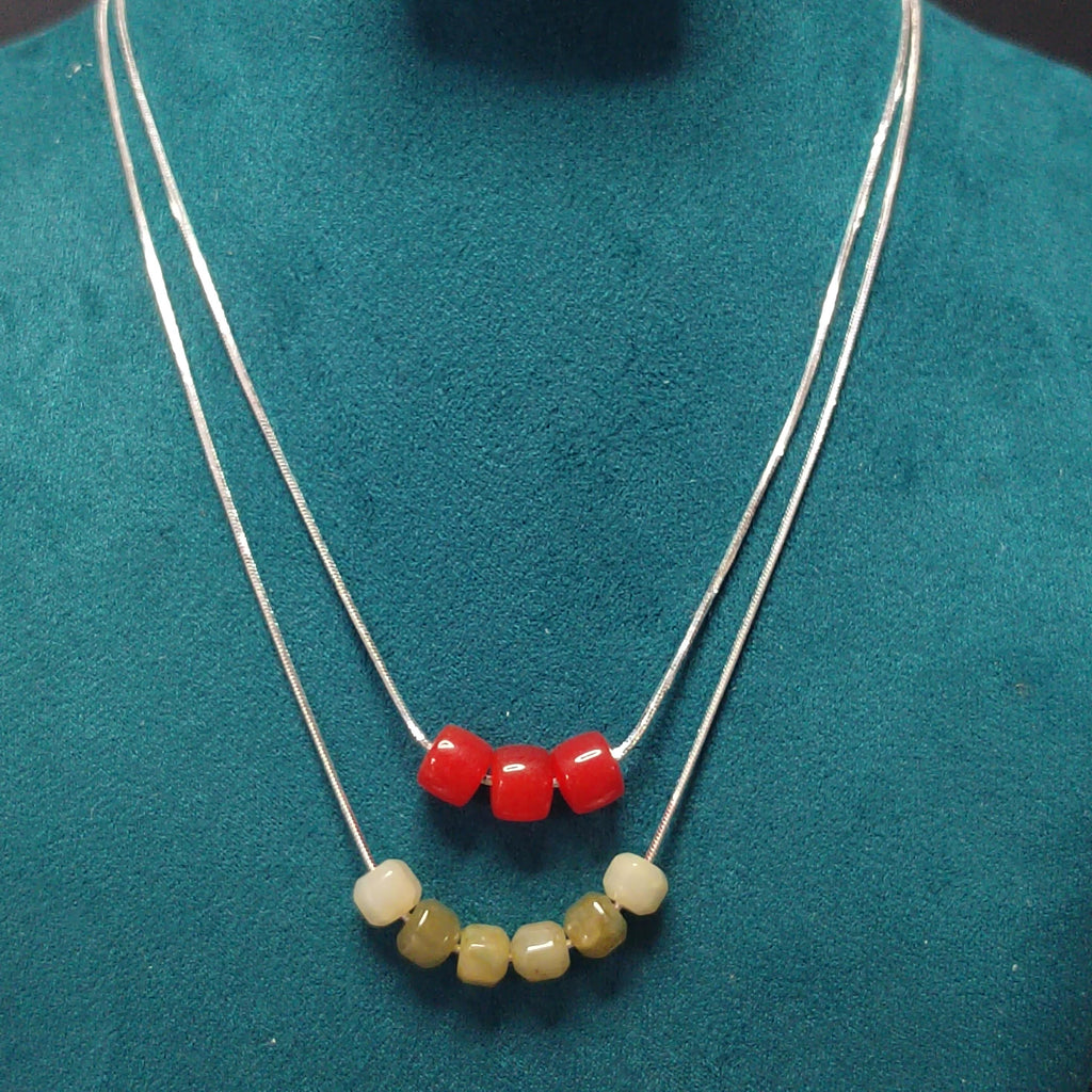 2pcs Double Layer Choker/Necklace with China Nanhong Agate & Burmese Jadeite Bead | Handmade Chain Jewelry | Best Gift SL333