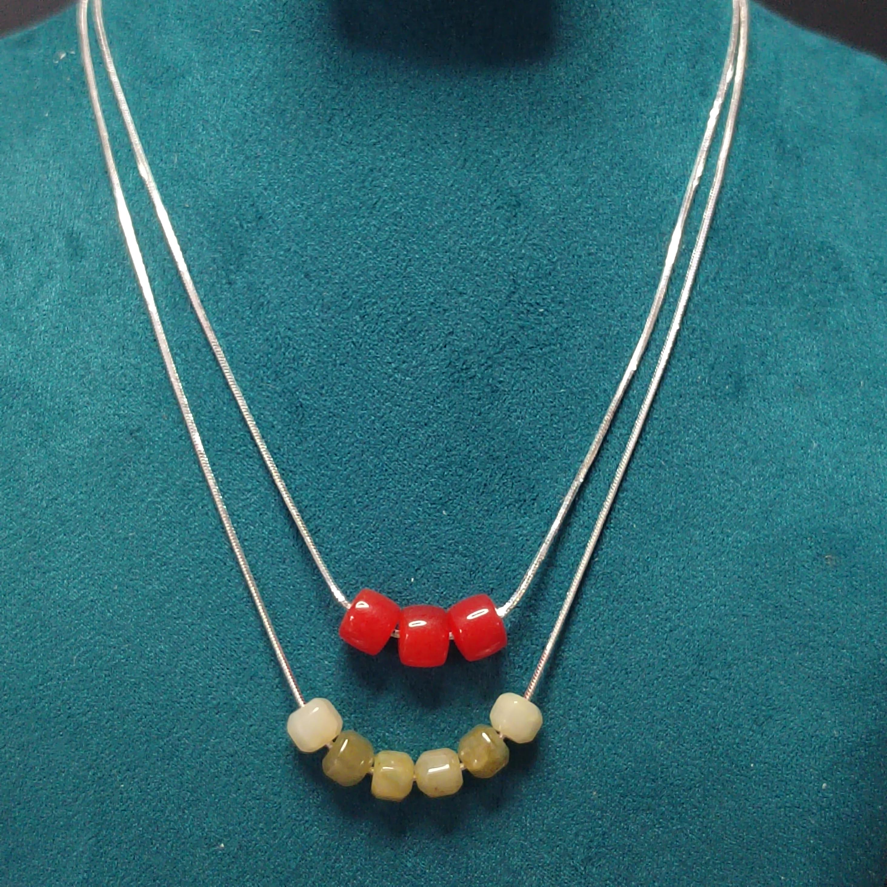 2pcs Double Layer Choker/Necklace with China Nanhong Agate & Burmese Jadeite Bead | Handmade Chain Jewelry | Best Gift SL333