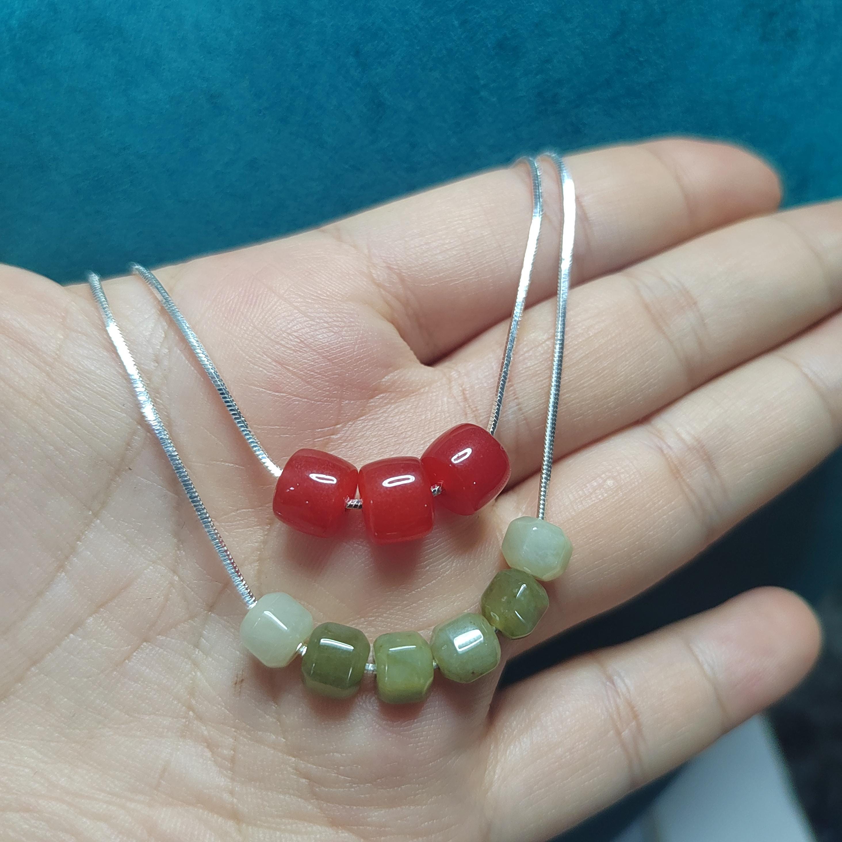 2pcs Double Layer Choker/Necklace with China Nanhong Agate & Burmese Jadeite Bead | Handmade Chain Jewelry | Best Gift SL333
