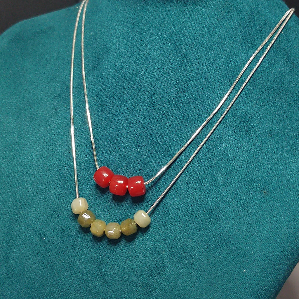 2pcs Double Layer Choker/Necklace with China Nanhong Agate & Burmese Jadeite Bead | Handmade Chain Jewelry | Best Gift SL333