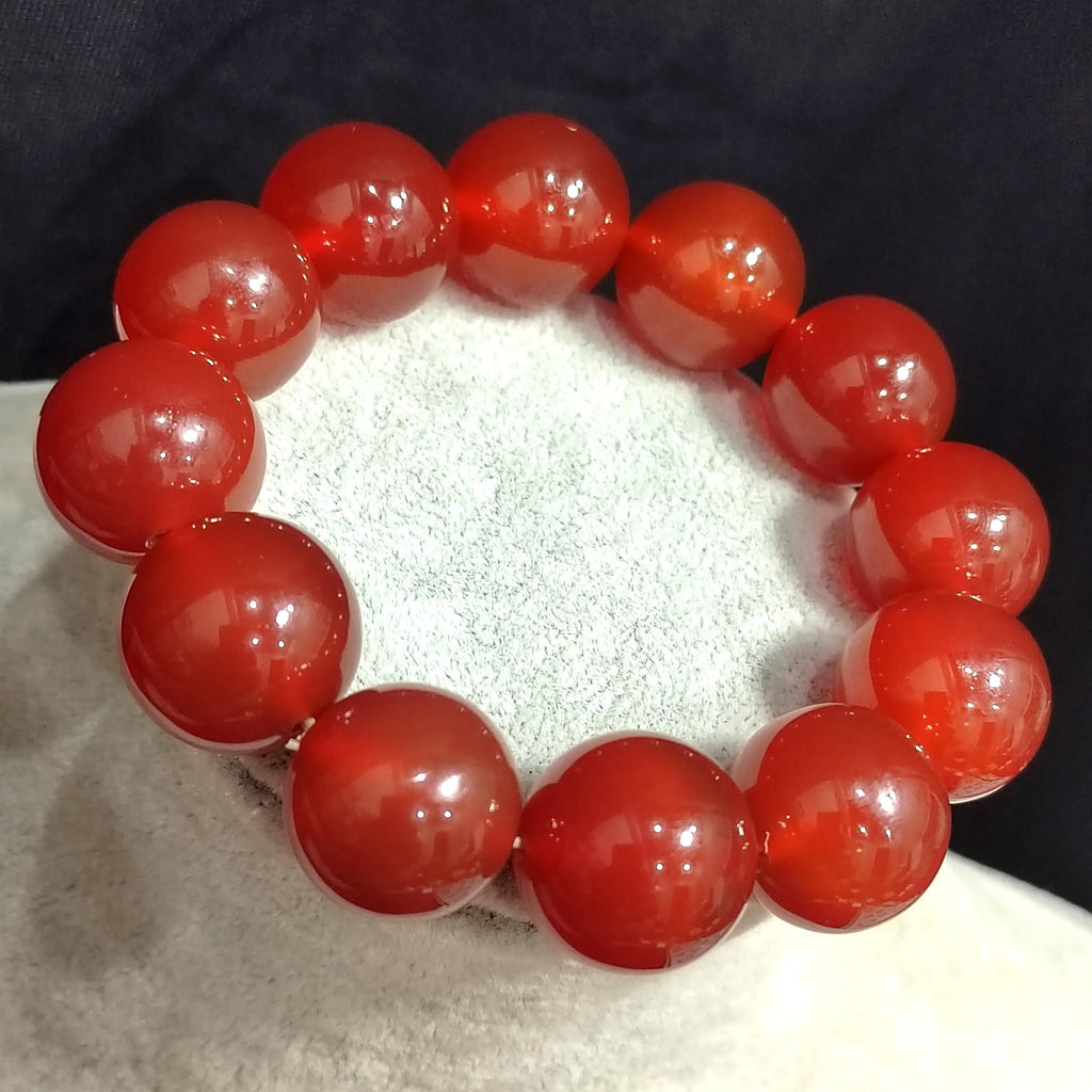Certified Rare 17.5-18.5mm Sichuan Liangshan Southern Icy Clean & Clear Nanhong Agate Beads Bracelet Untreated 四川涼山冰种红樱桃红南红 SL110
