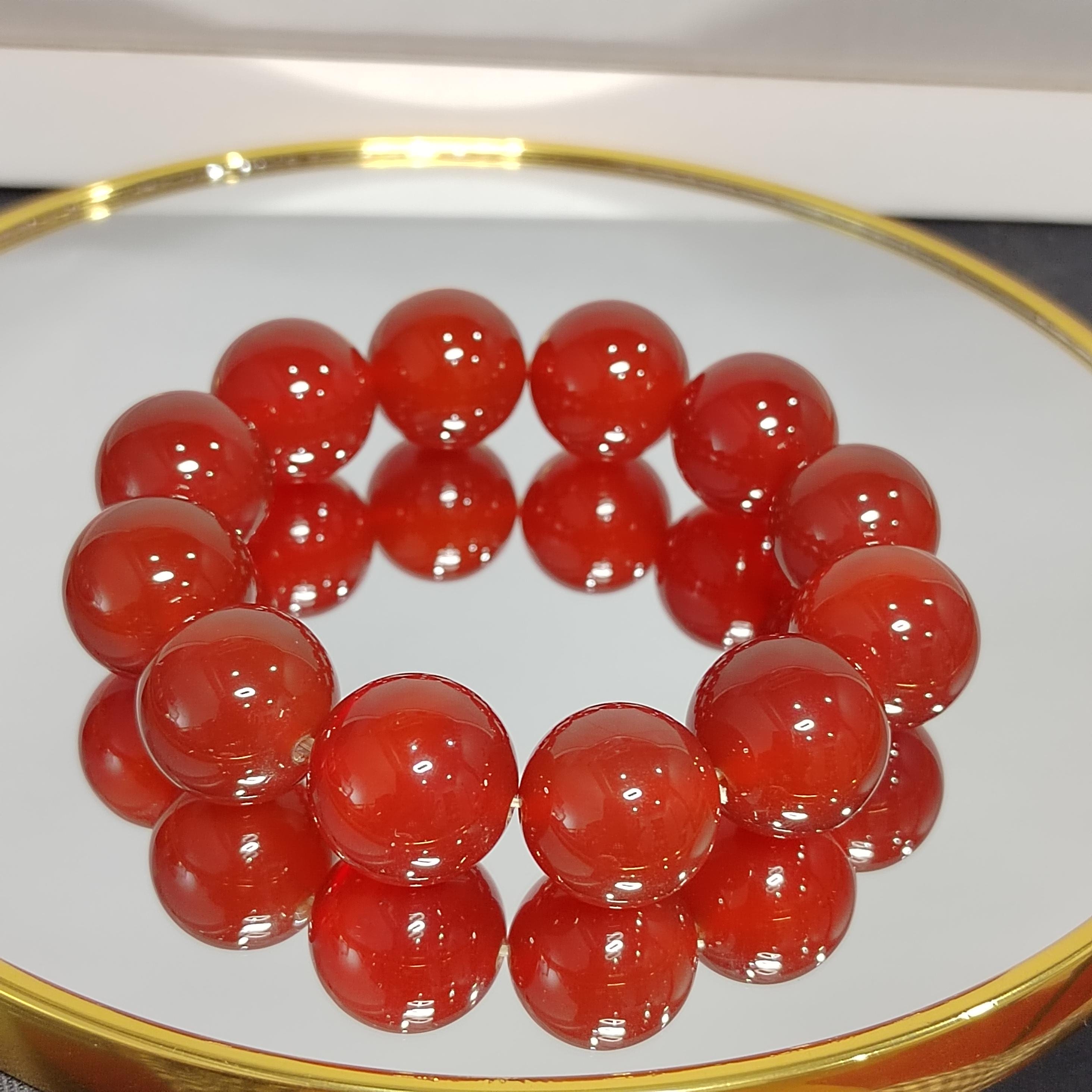 Certified Rare 17.5-18.5mm Sichuan Liangshan Southern Icy Clean & Clear Nanhong Agate Beads Bracelet Untreated 四川涼山冰种红樱桃红南红 SL110