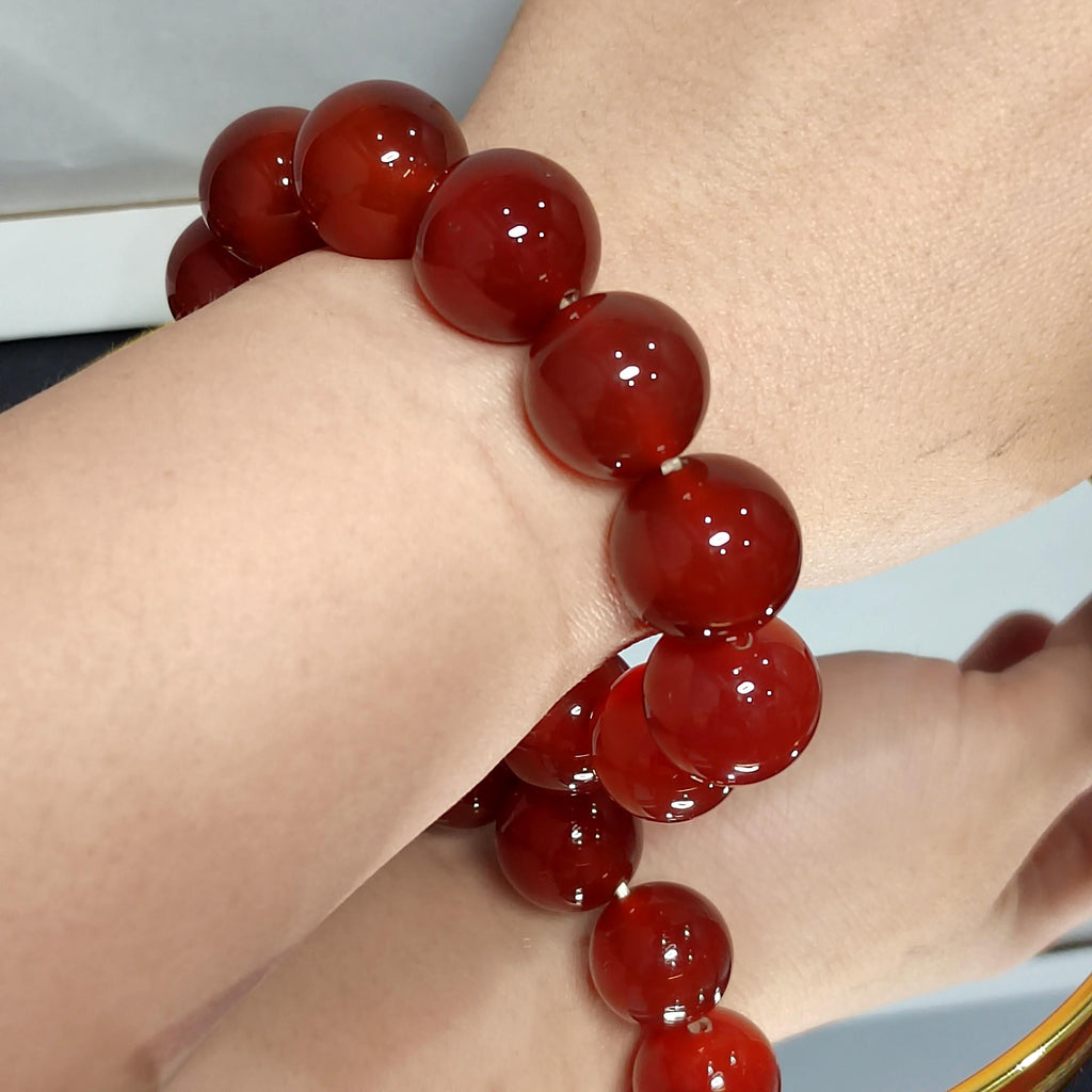 Certified Rare 17.5-18.5mm Sichuan Liangshan Southern Icy Clean & Clear Nanhong Agate Beads Bracelet Untreated 四川涼山冰种红樱桃红南红 SL110