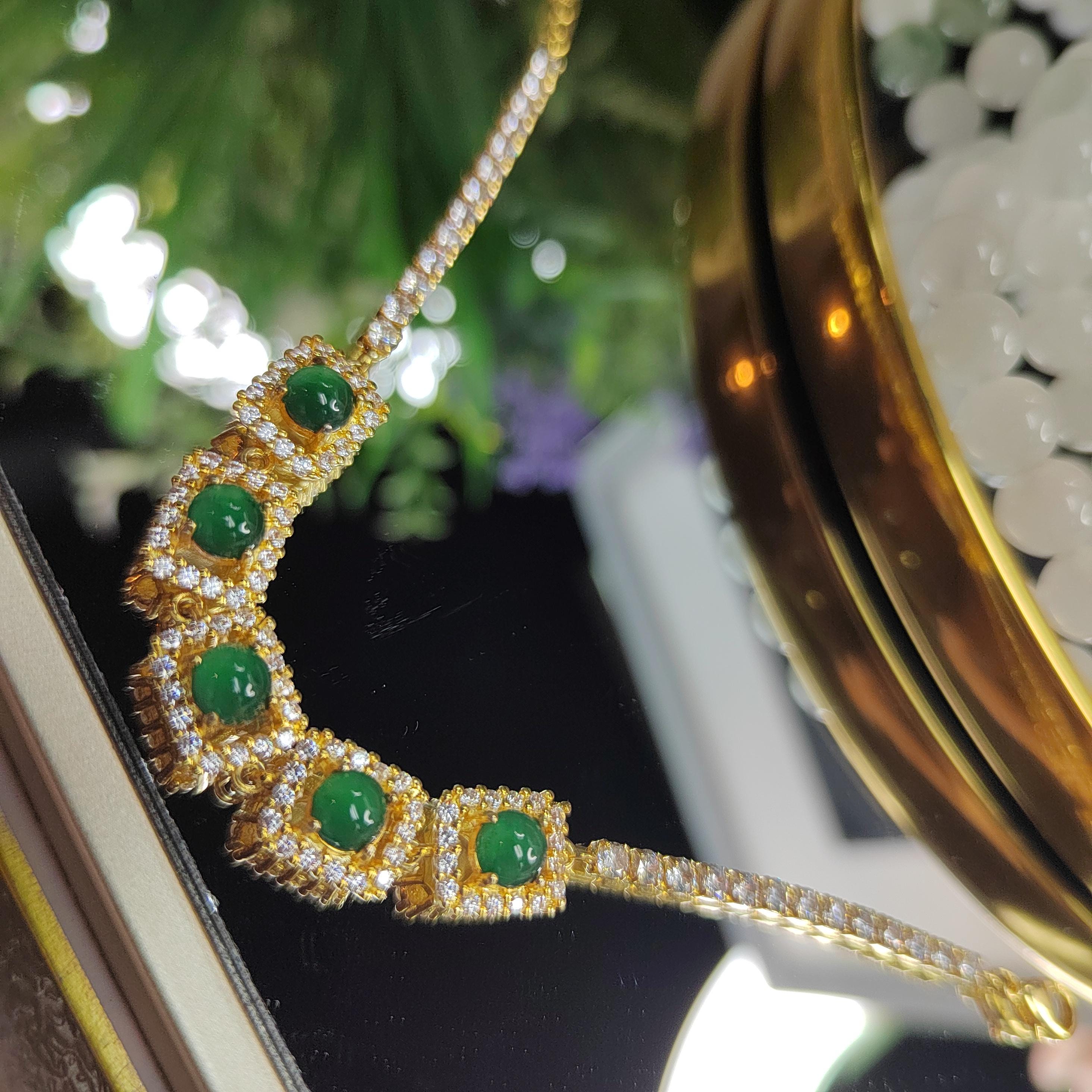 A-Grade Imperial Green Guatemala Jadeite Bracelet, S925 Silver with Sparkling Zirconia Accents SL046