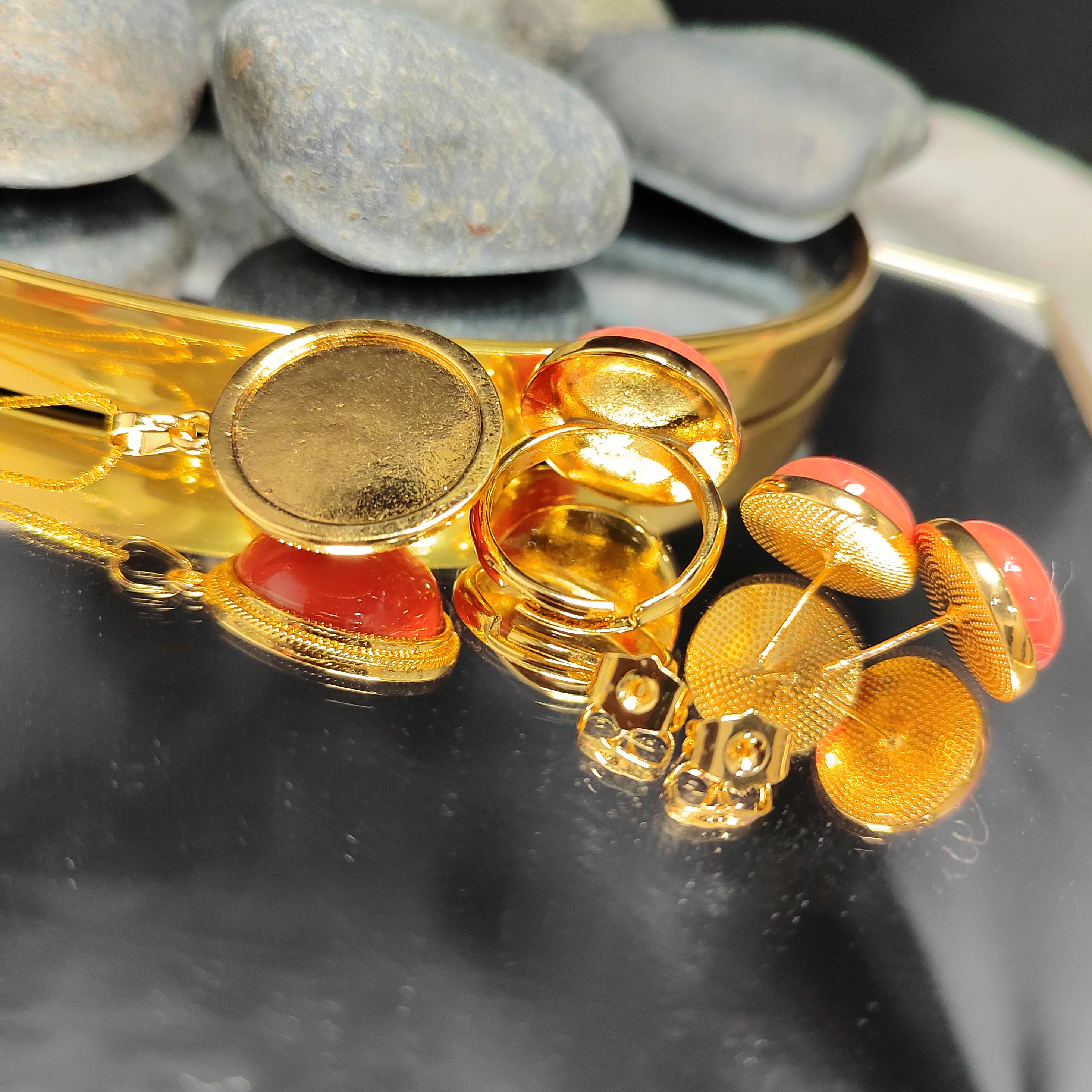 Certified Cultivated Momo Beautiful 3pcs Set Round Elegant Design Natural Coral Earrings - Ring - Pendant/Chain SL357