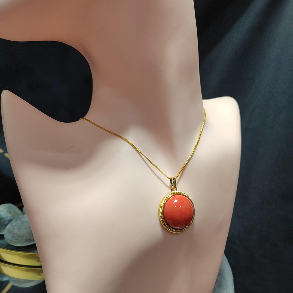 Certified Cultivated Momo Beautiful 3pcs Set Round Elegant Design Natural Coral Earrings - Ring - Pendant/Chain SL357