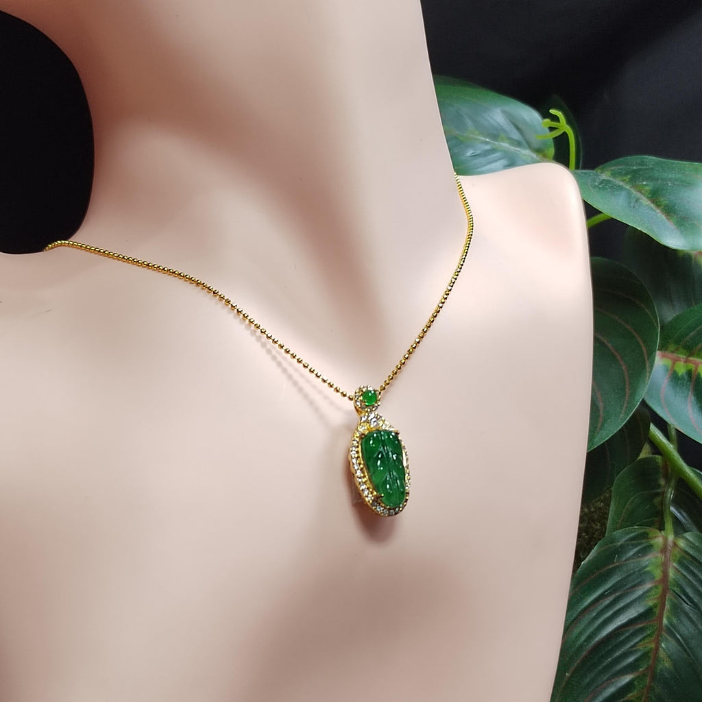 Certified Imperial Green Leaf Jadeite Necklace & Bracelet Set | 18k Gold Plated S925 Silver SL8004
