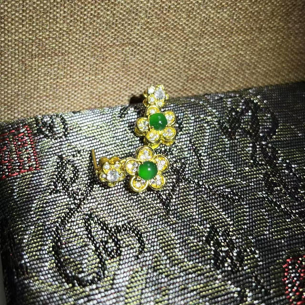 Certified Type A Jadeite Stud Earrings Imperial Green Halo Design Guatemalan Jade Flower Shape Luxury Gift Jewelry SL428/100