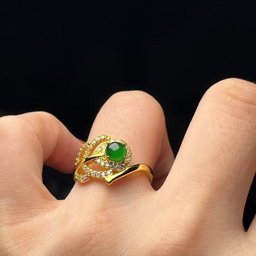 Type A Jadeite Gold Ring – Teardrop Green Gem – Certified 3.44g – Elegant Halo Design – Gift Jewelry for Her SL431/100 SL Precious